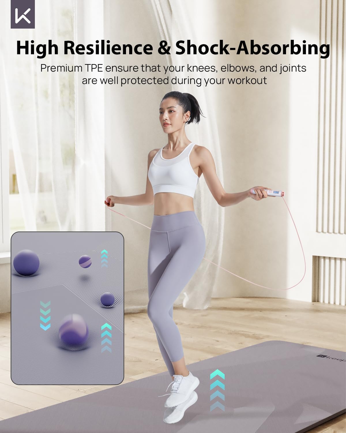 KEEP Yoga Mat, 32" Extra Wide Exercise Mat with Strap for Men and Women, 7mm Thick Double-Sided Non-Slip Eco-friendly Yoga Mat for Pilates, Workout and Fitness