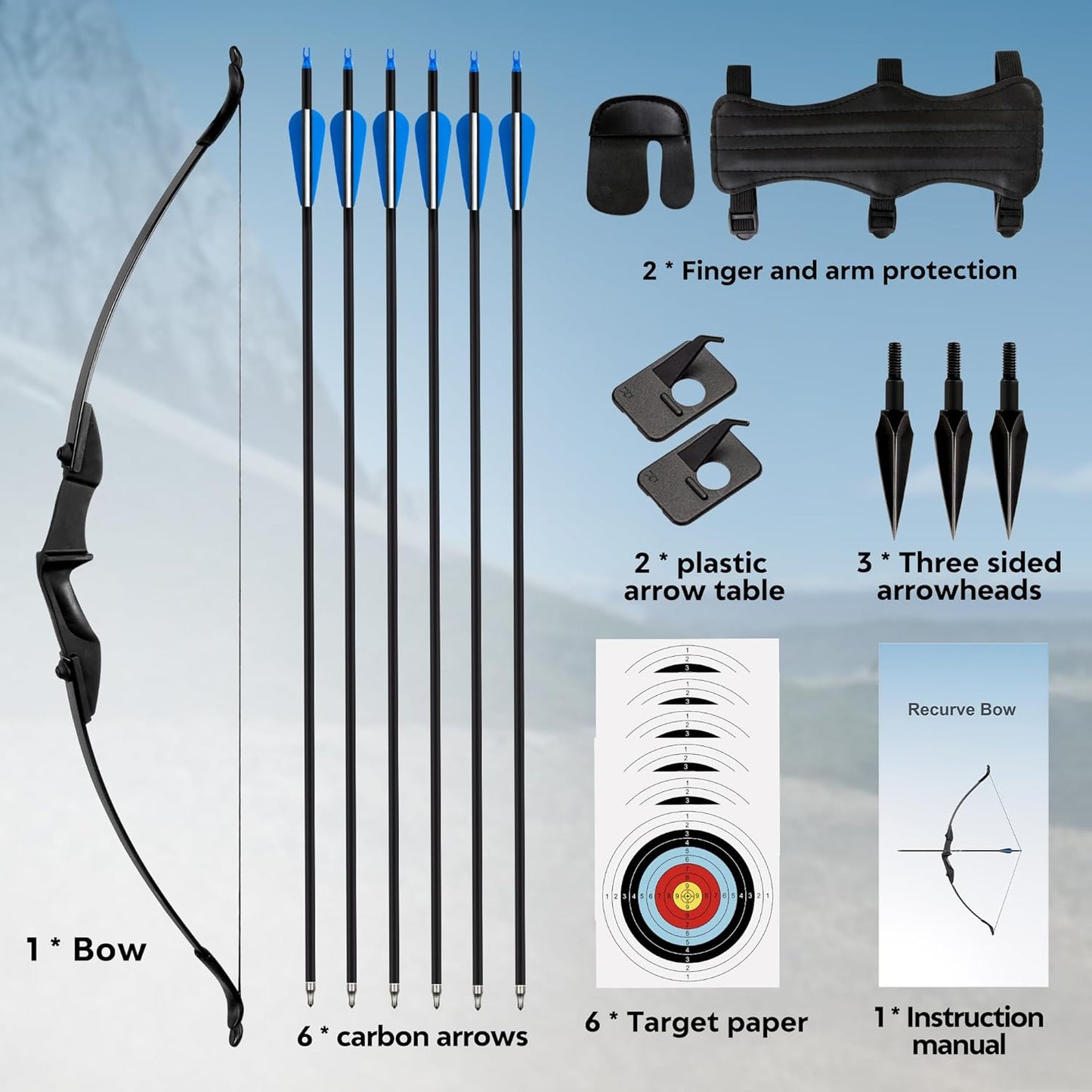 Recurve Bow and Arrow Set，Takedown Recurve Bows Archery for Adults Left and Right Hands 40lbs Archery Set