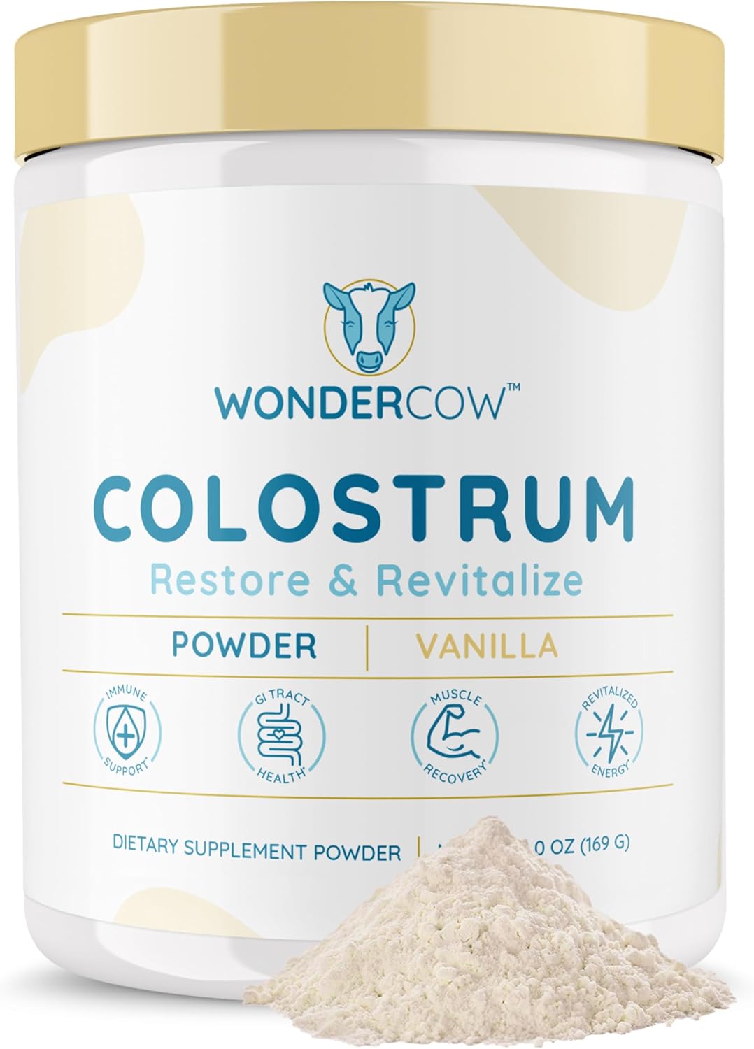 Colostrum Supplement Powder for Gut Health, Immune Support, Muscle Recovery & Wellness | Natural IgG Pure Whole Bovine Colostrum Superfood, Vanilla, 60 Servings