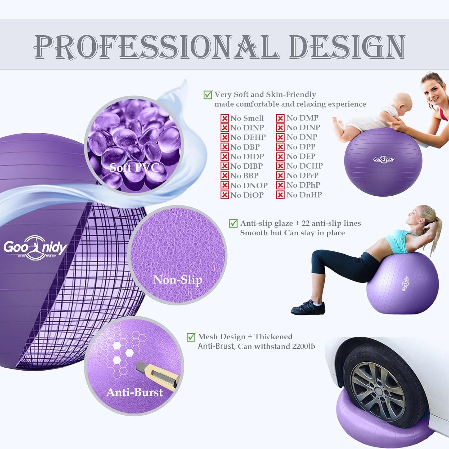Soft Exercise ball, Anti-Burst Yoga Ball Chair Supports 2200lbs, Workout Equipment w/ Pump for Women Pregnancy, Medicine, Birthing, Physical Therapy, Stability, Excersing, Birth, Swiss, Fitness, Gym