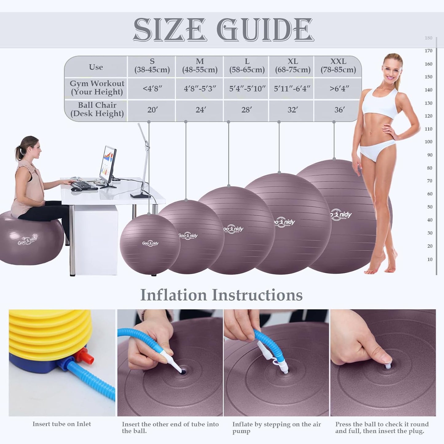 Soft Exercise ball, Anti-Burst Yoga Ball Chair Supports 2200lbs, Workout Equipment w/ Pump for Pregnancy Medicine Birthing Physical Therapy Stability Excersing Birth Swiss Fitness Gym Physio Labor Abs