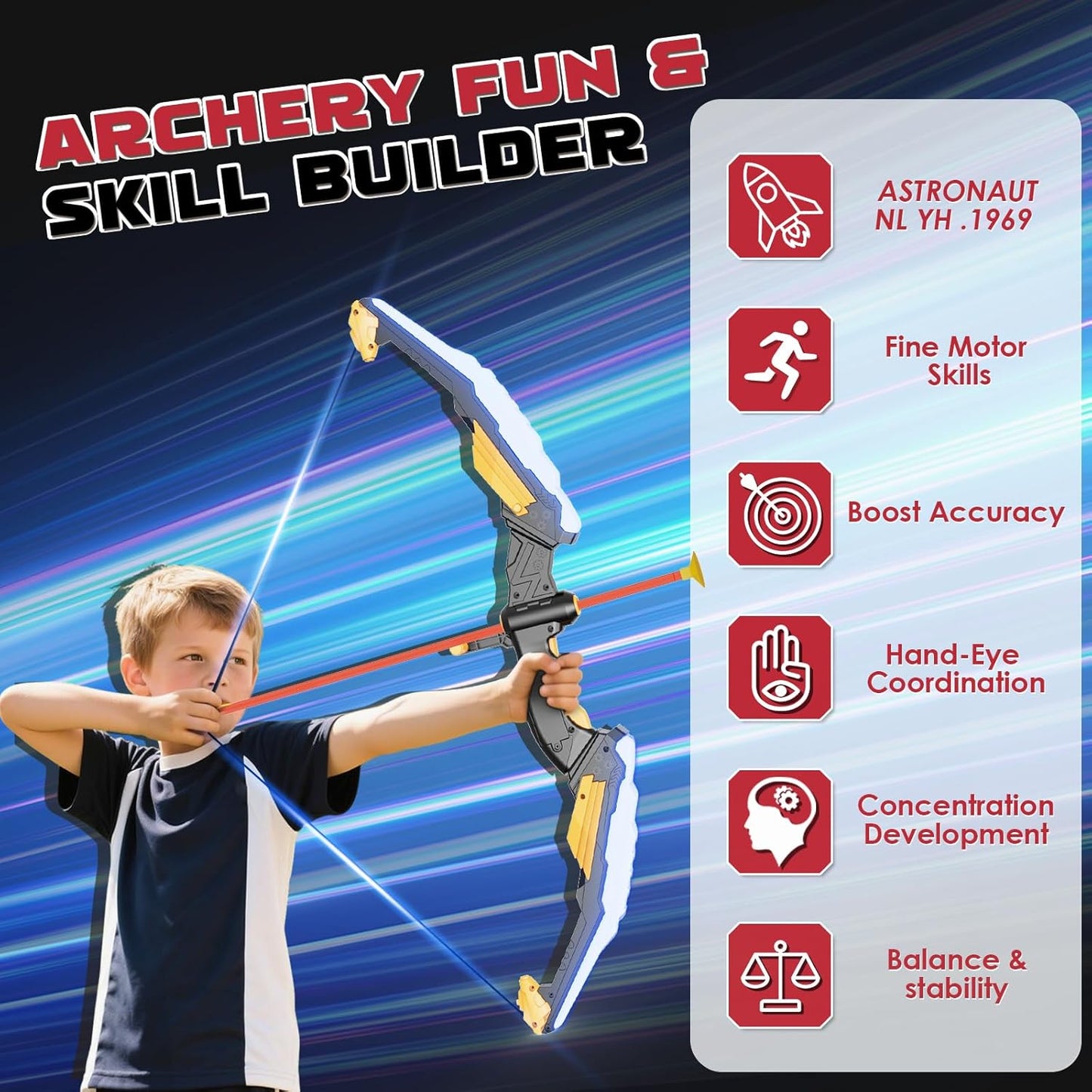 Kids Bow and Arrow Set LED Light Up Archery Set with 10 Suction Cup Arrows, 2 Archery Targets Indoor Outdoor Games for Kids Ages 4-8 8-12 Birthday Gifts Toys for 5 6 7 8 9 10 11 12 Year Old Boys Girls