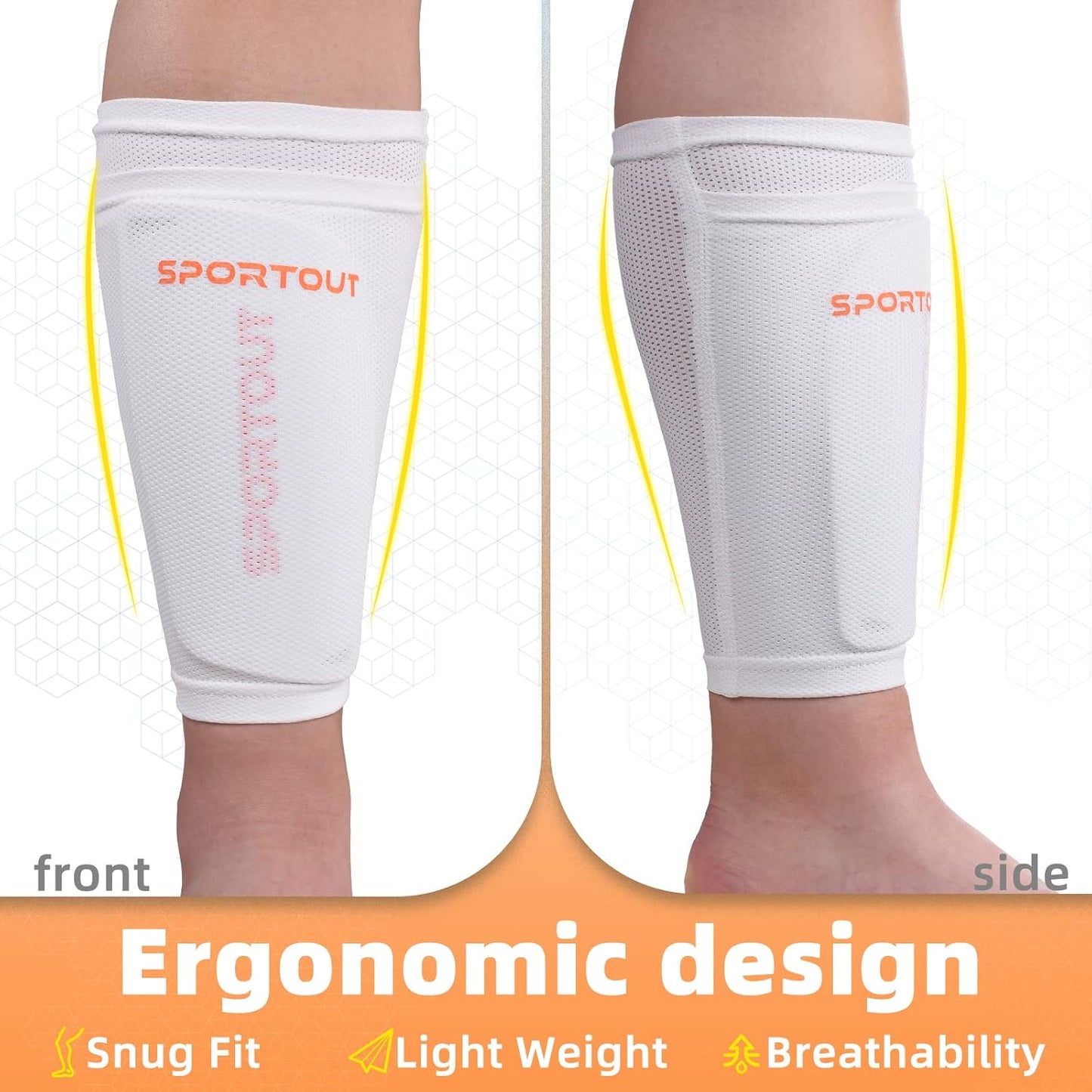 Sportout Soccer Shin Guards - Shin Guards Soccer Kids Youth Adult Protective Shin Pads with Sleeves and Insert Pocket for Boys Girls for Age 4-6, 6-8, 8-10,10-12,12-14,14-Adult