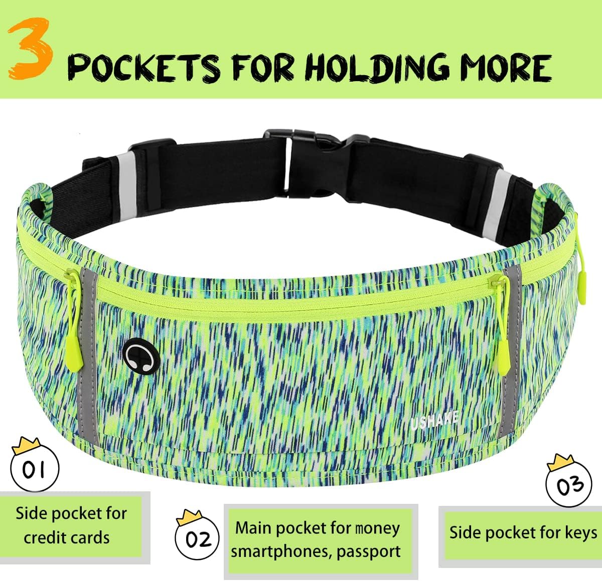 USHAKE Slim Running Belt, Workout Fanny Pack for Men Women,Exercise Waist Pack for Apple iPhone Holder, Runner Belt for Running Walking Cycling Camping Gym