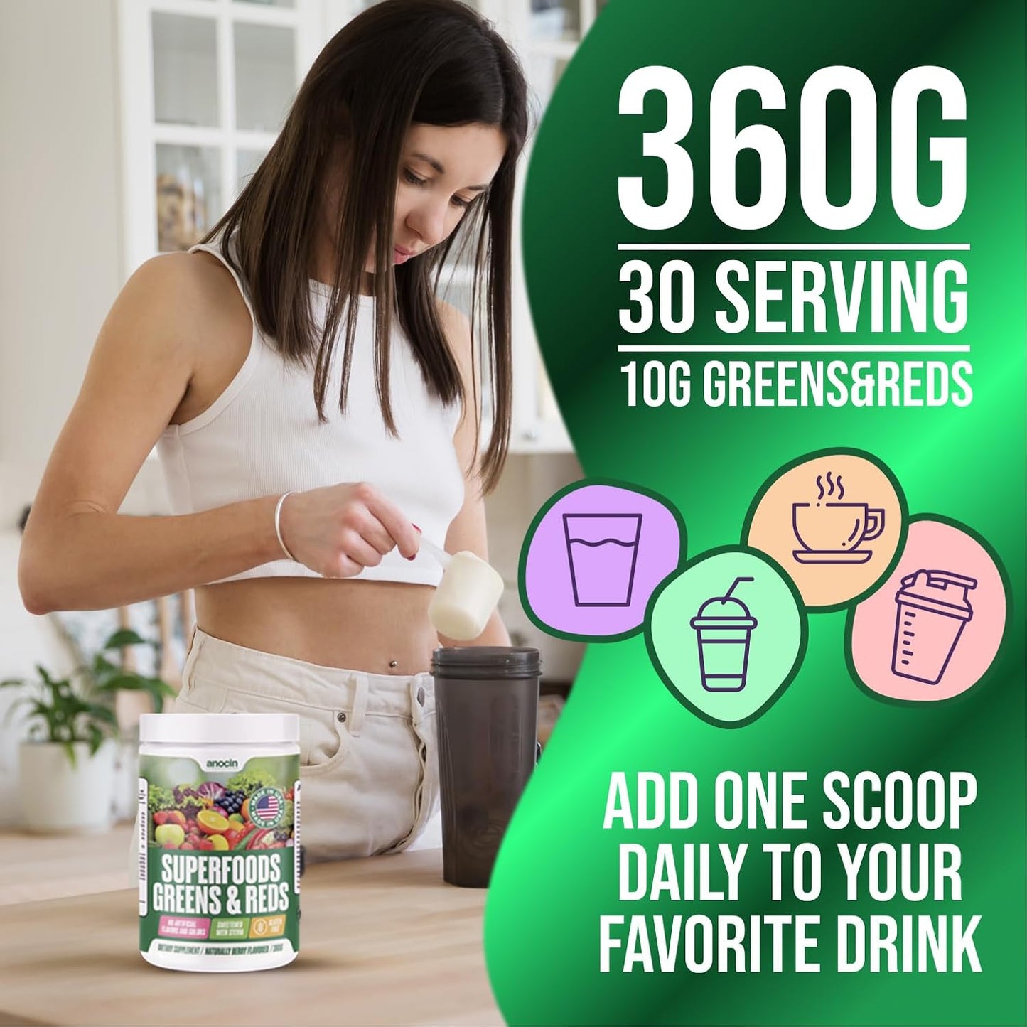 Superfood Greens Powder, Digestive Enzymes with Probiotics + Prebiotics, Gut Health, Bloating Relief for Women, Chlorella, Green Juice Mix with Beet Root Powder