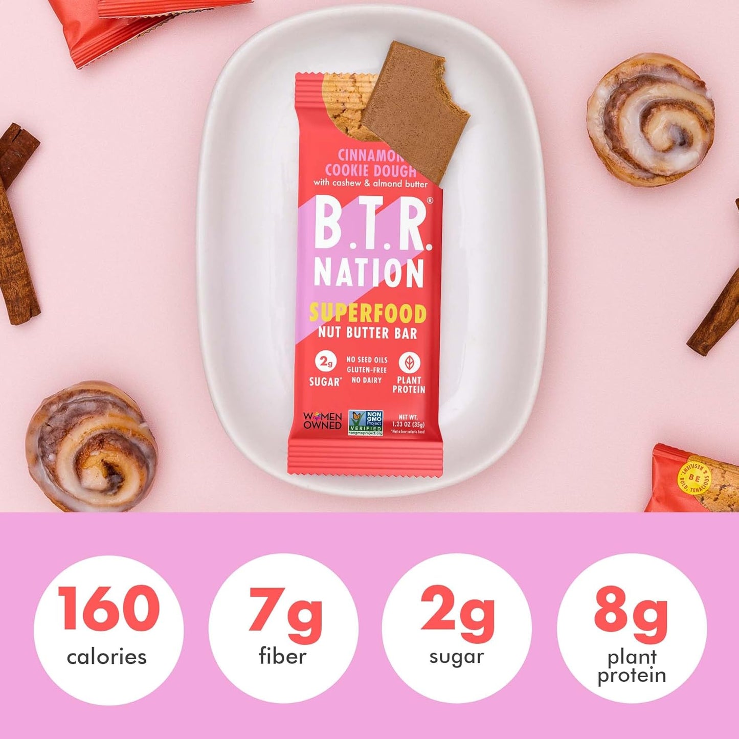 B.T.R. Nation Superfood Keto Protein Bars, Plant Based Vegan Protein - Cinnamon Cookie Dough ENERGY | 12 Pack| Low Carb, Low Calorie, Gluten Free, No Sugar Alcohols, Boosted with Superfoods