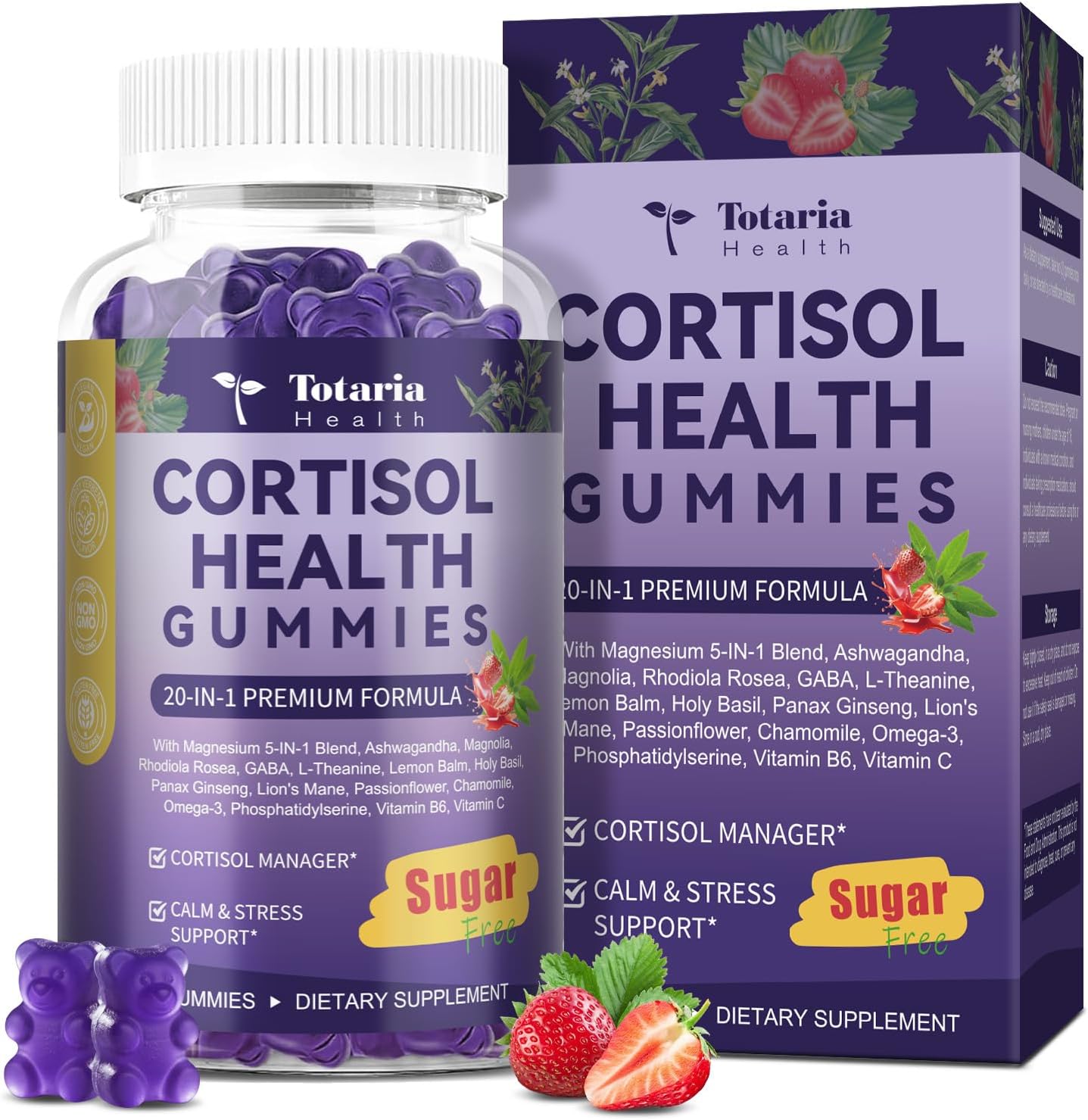 Cortisol Supplements for Women & Men 20-in-1 Cortisol Gummies with Ashwagandha Rhodiola Rosea Magnesium Phosphatidylserine Calm Focus Mood Support Healthy Cortisol Levels 30 Day Supply