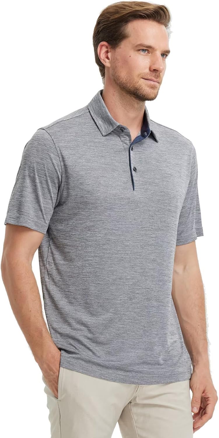 M MAELREG Golf Shirts for Men Short Sleeve Dry Fit Casual Striped Performance Moisture Wicking Collared Mens Polo Shirts