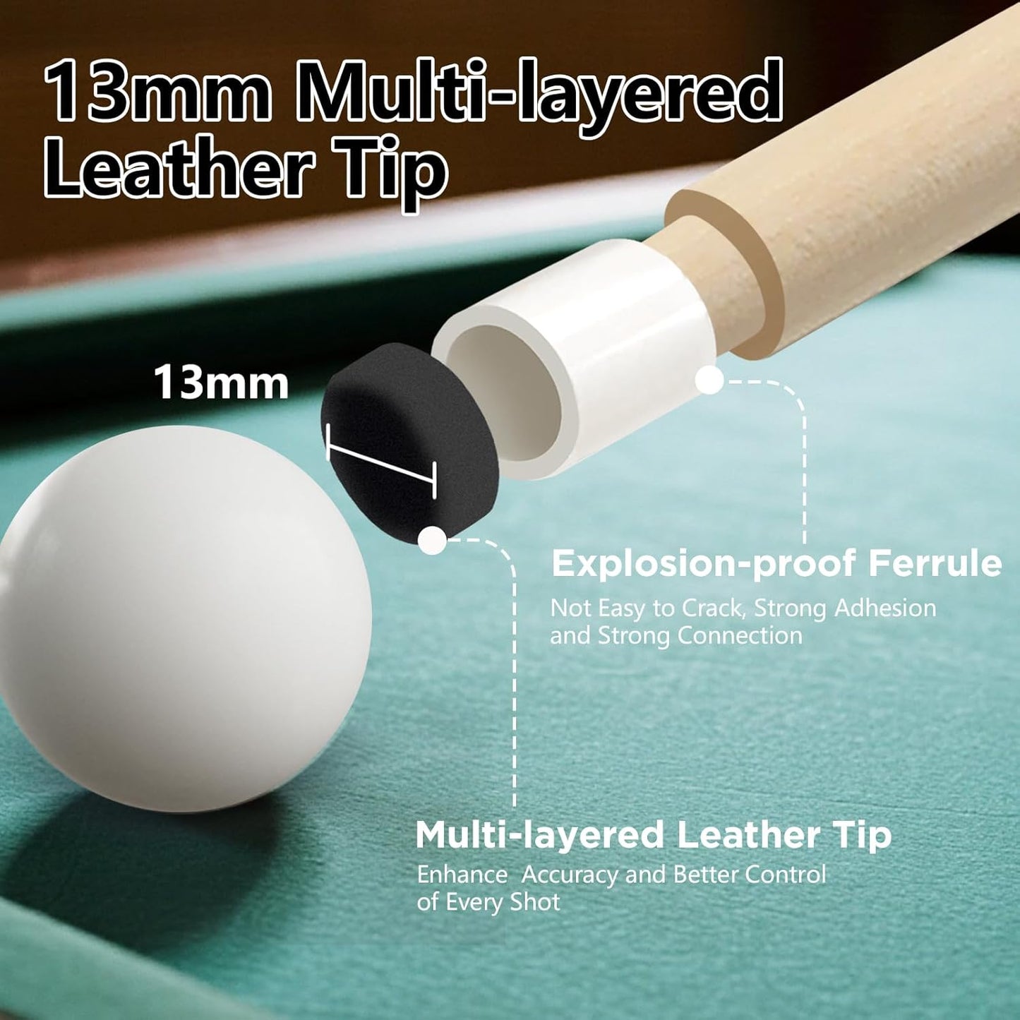 Pool Cue, 58" Billiard Cue Stick 2-Piece 13mm Maple Wood Pool Cue Stick 18 19 20 21oz for Bar House Pool Table Sports