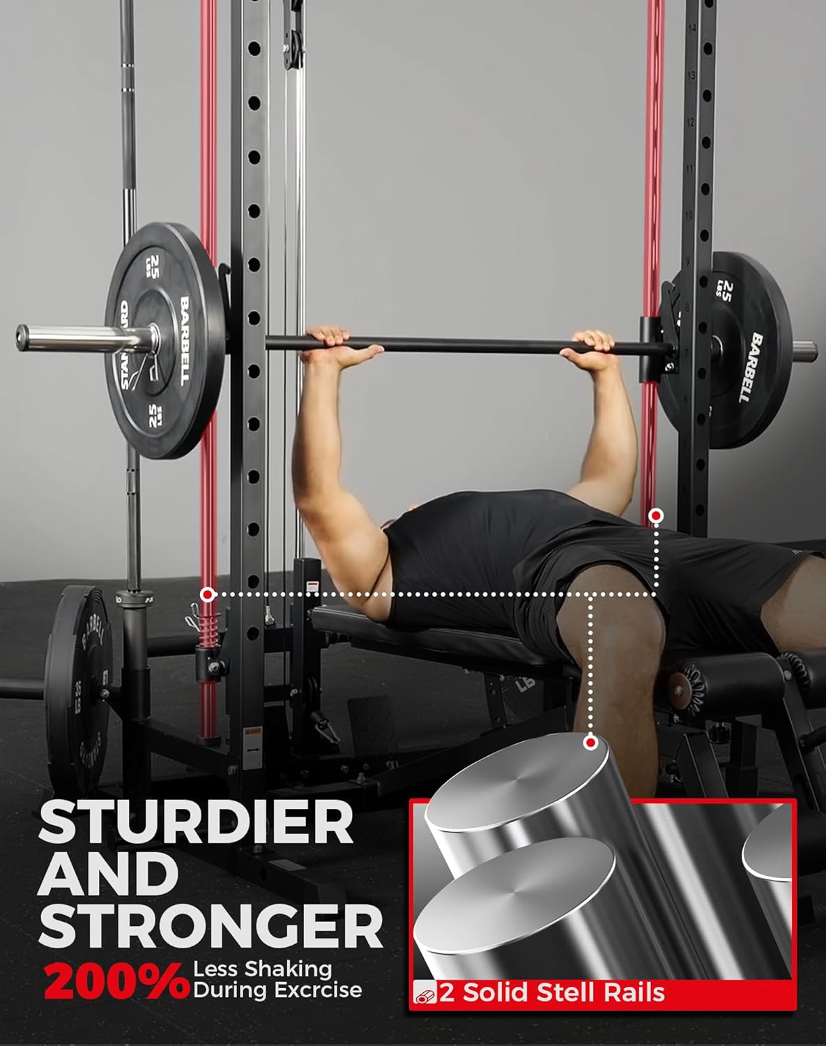 Mikolo Smith Machine Home Gym Power Cage (1:1 Ratio Strength Trainer) (Space Saving Design) (with 8 Free Attachments) Squat Rack for Full Body Training