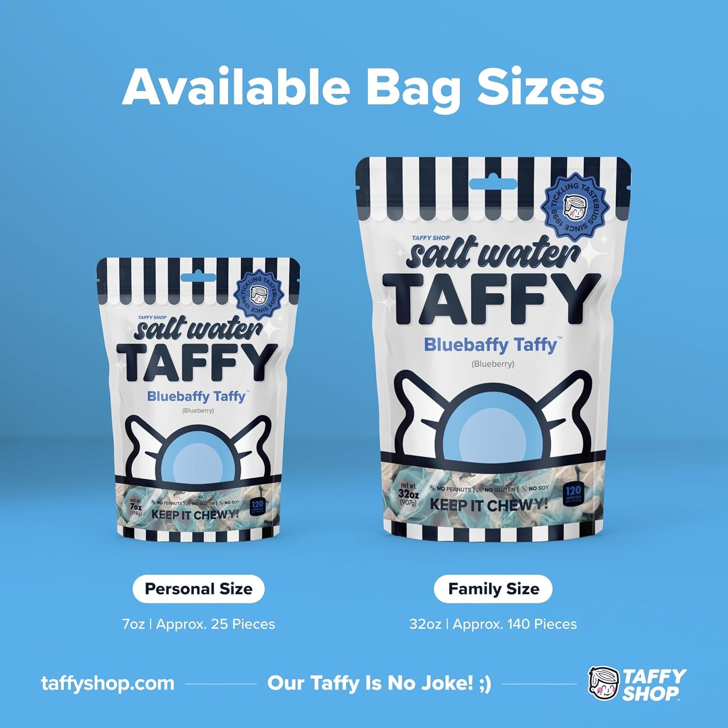 Taffy Shop Bluebaffy Taffy, Blueberry Taffy – Gourmet Soft Chewy Candy, Bulk Sweet Snack, Fresh Gift & Gluten-Free, 35 Individually Wrapped Pieces (7oz)