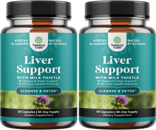 Natures Craft Liver Cleanse Detox & Repair 2 Pack Bundle - Herbal Liver Support Milk Thistle Supplement - Silymarin Milk Thistle Supplements with Dandelion Root, Choline, Beetroot & Artichoke Extract
