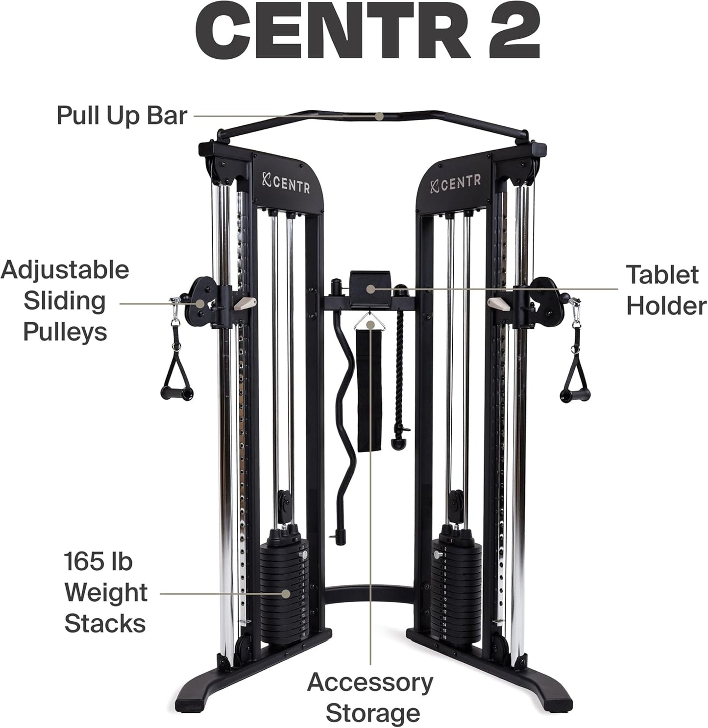 Centr Home Gym Functional Trainer - Multifunctional Cable Machine Home Gym System - Workout Weight Machine for Strength Training - Full Body Compact Exercise & Fitness Equipment Set