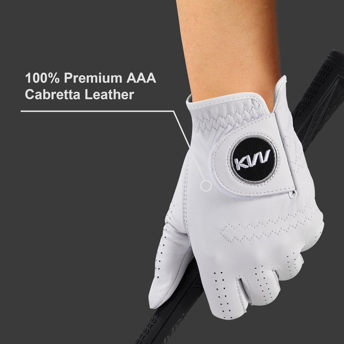 KVV Cabretta Leather Golf Gloves for Men, Mens Golf Gloves Worn on Left Hand, Premium Grip, Exceptional Comfort