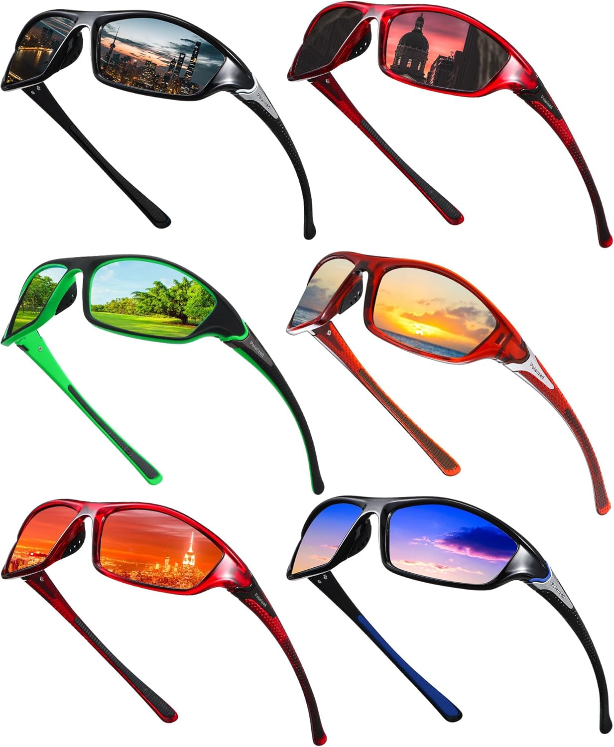 Frienda 6 Pack Polarized Sport Sunglasses for Men Multipack Fit over Glasses Pack Lot Set Men's Sport Fishing Eyeglasses