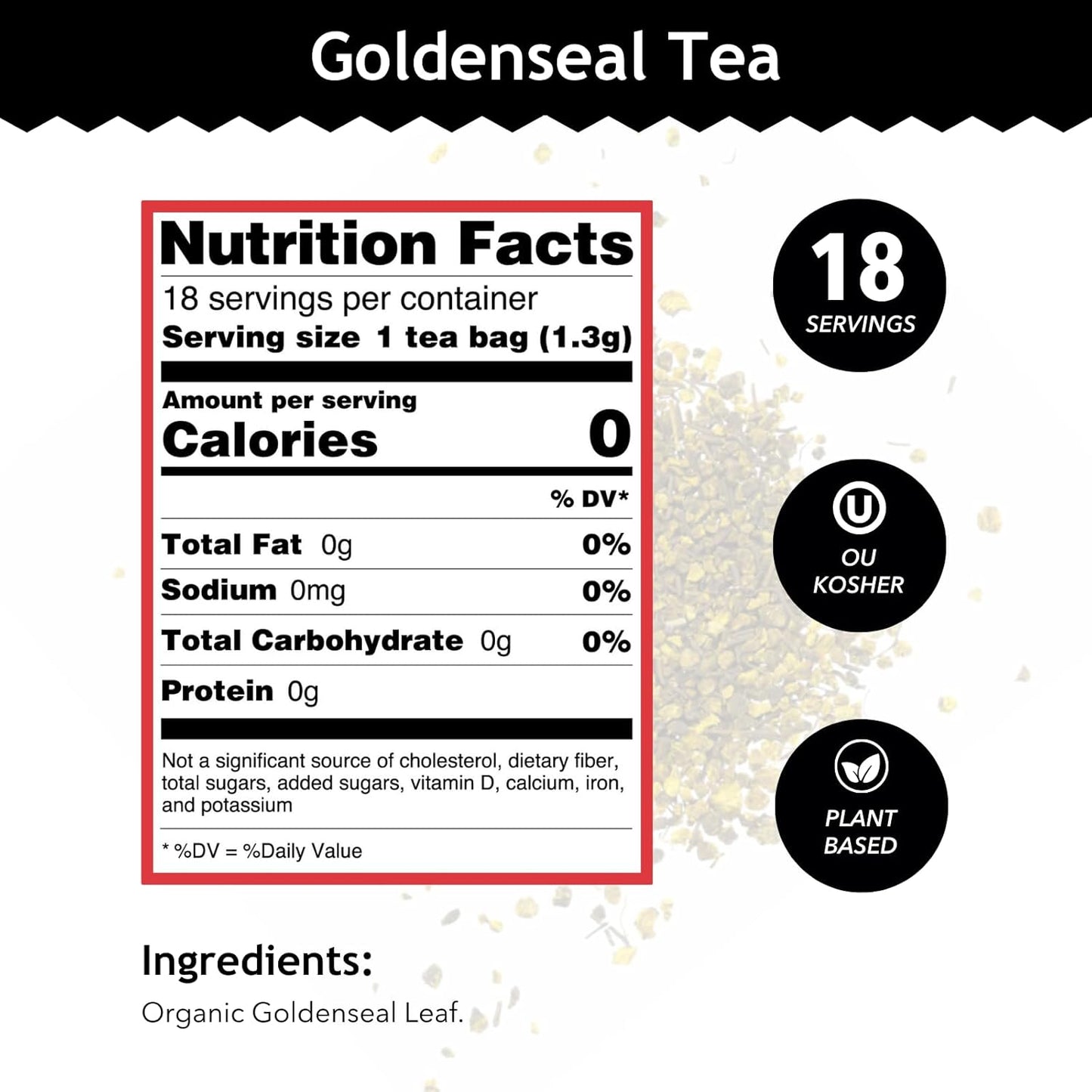 Buddha Teas Organic Goldenseal Tea - OU Kosher, USDA Organic, CCOF, 18 Bleach-Free Tea Bags