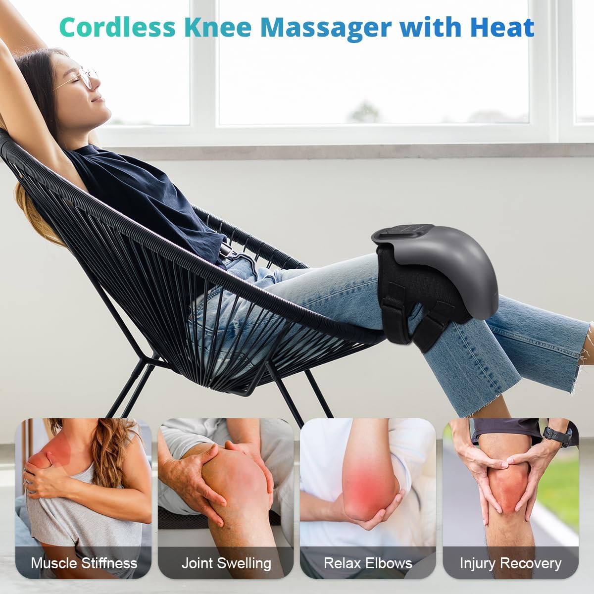 Medcursor Knee Massager with Heat, Cordless Heated Knee Massage for Pain Relief with 3 Heating Levels, 3 Vibration Modes, LED Screen, Adjustable Straps, Gift for Men and Women
