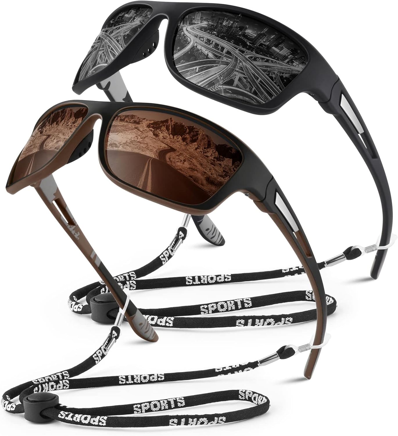 Polarized Sports Sunglasses for Men Women,Fishing Driving Rectangular Goggles UV400 Protection