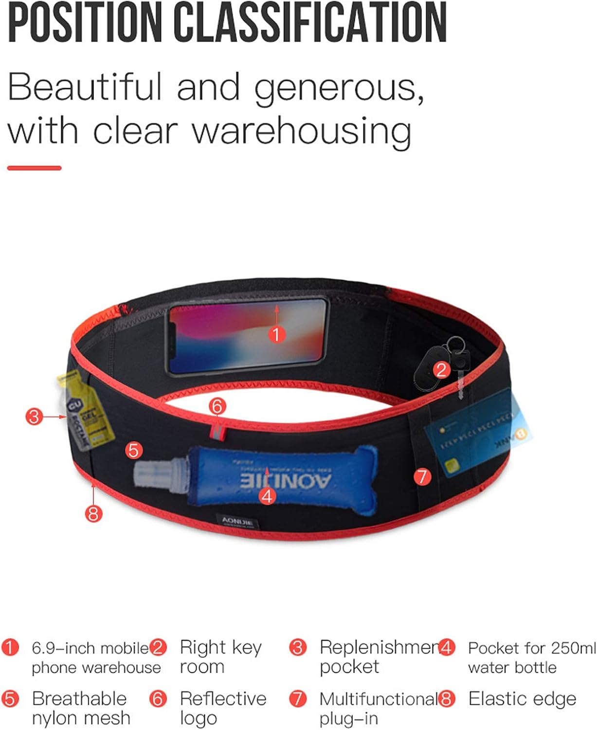 AONIJIE Hydration Belt Running Fanny Pack, with 250ml Soft Water Bottle Flask Phone Holder for Trailing Running Climbing Jogging Cycling Workout Fitness 3 Colors (Black, L/XL)