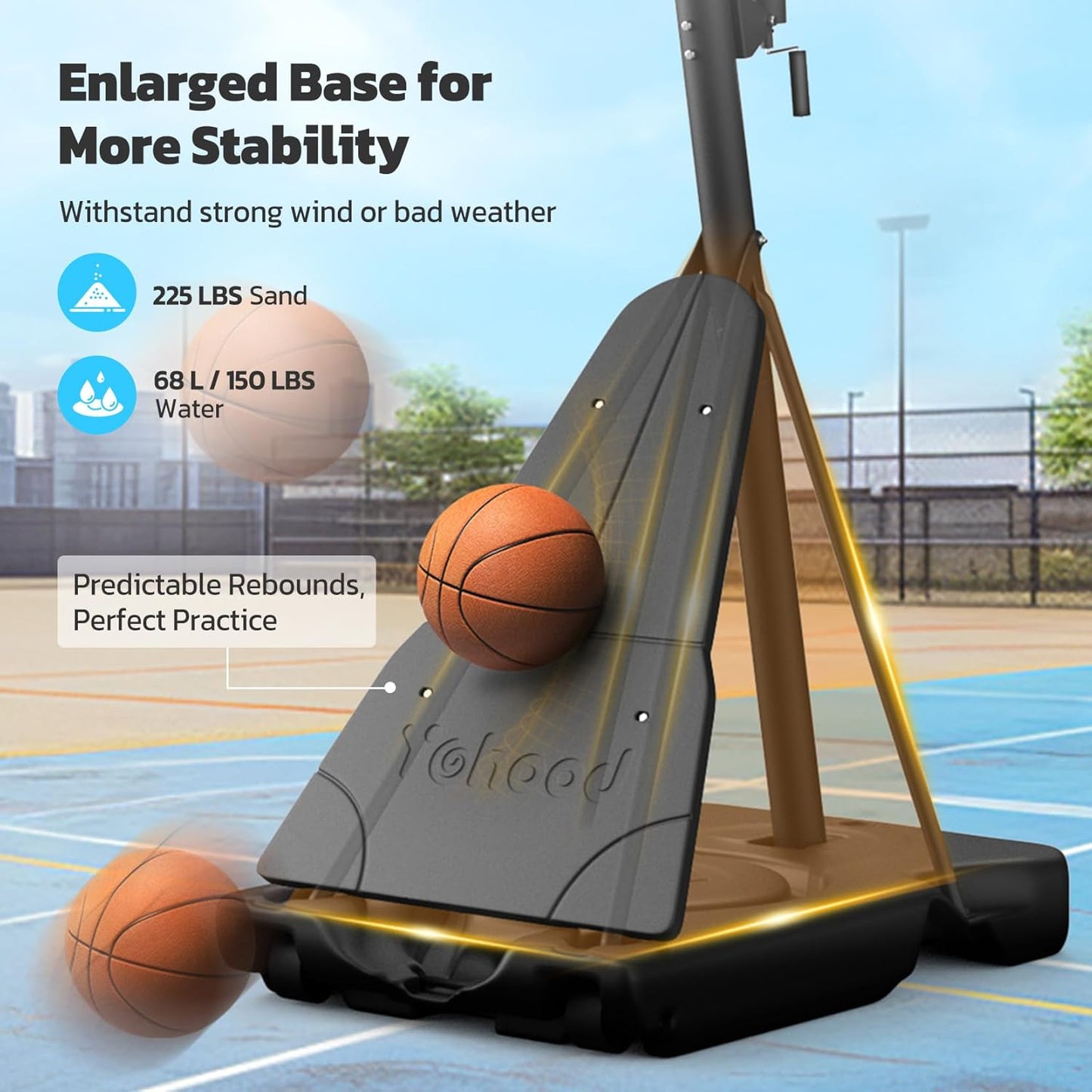 Basketball Hoop Outdoor Portable 44/48 Inch Backboard, 10ft Quickly Adjustable Basketball Goal System with Wheels for Court/Backyard/Driveway