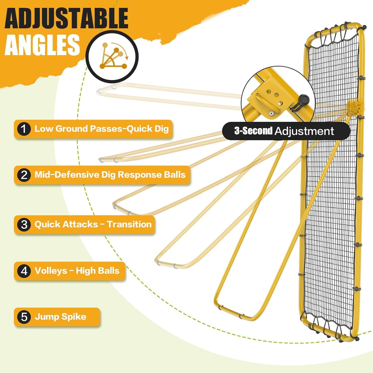Volleyball Rebounder Net 7x4 Ft, 5-Angle Adjustable Rebounder Net for Practicing Digging, Setting, Spiking, Bounce Back Training Equipment with 2 Target Stripes & Portable Travel Bag for Storage