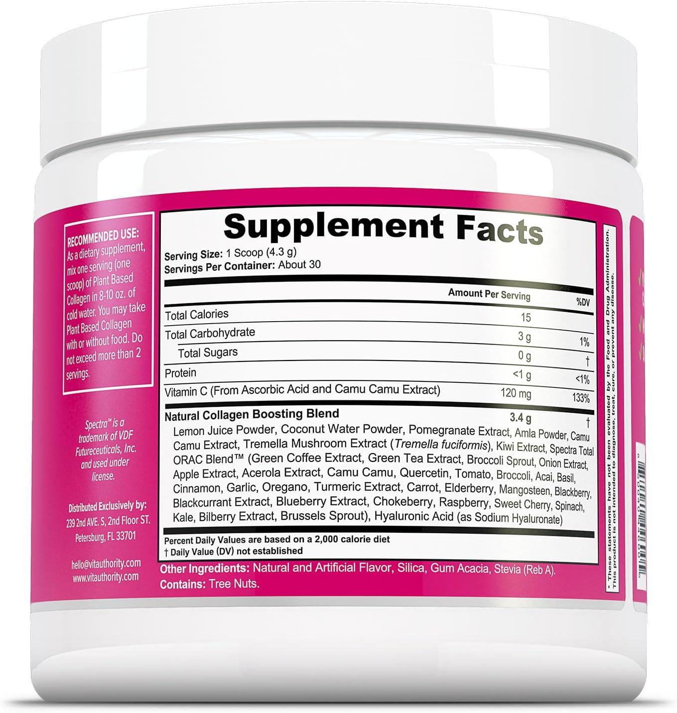 Vitauthority Vegan Collagen Powder for Women - Plant Based Collagen Supplement for Women with Proprietary Vegan Hair Skin and Nails Vitamins - Vegetarian Collagen Powder with Hyaluronic Acid