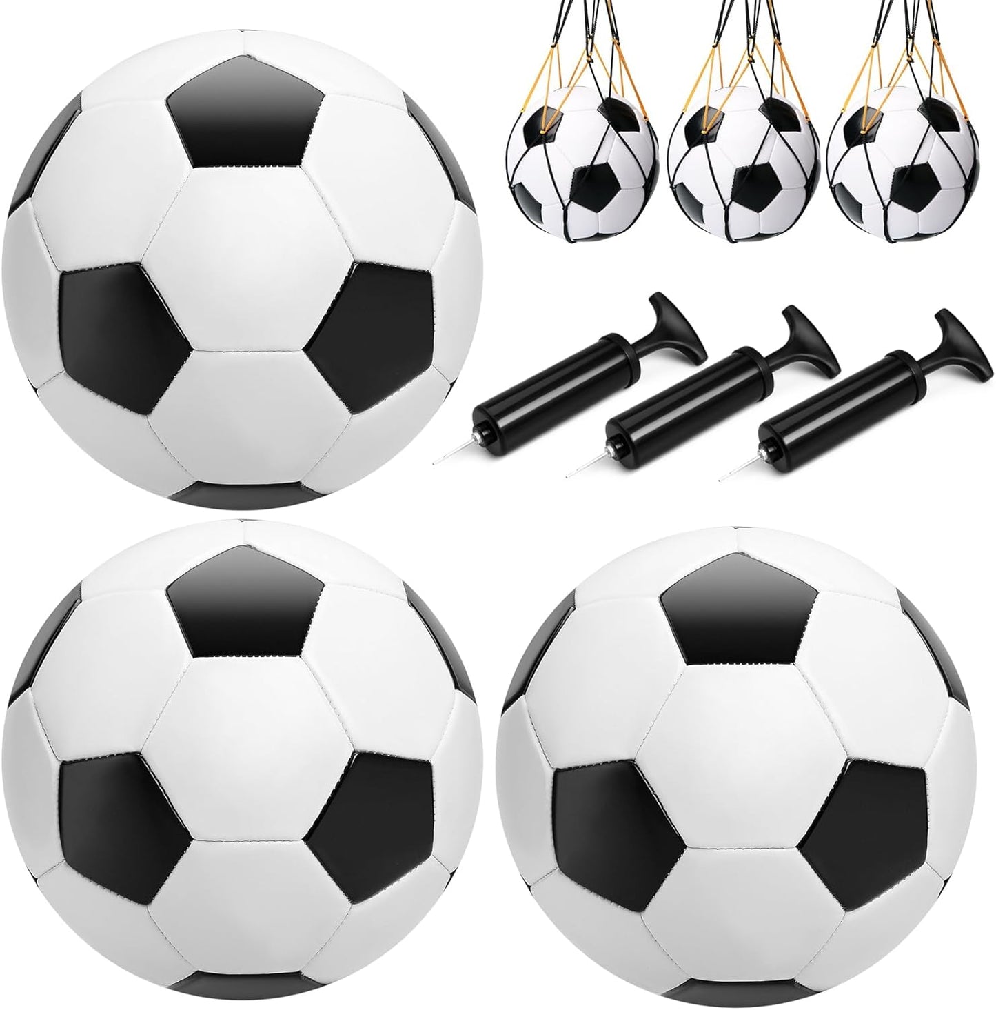 Soccer Ball Size 3/4/5 with Pump & Bag - Pack of 1, 2 or 3 - Official Size & Weight - Classic Black & White - Indoor Outdoor Use - Durable & Long-Lasting - Ideal Gift for Toddler, Kids, Youth & Adults