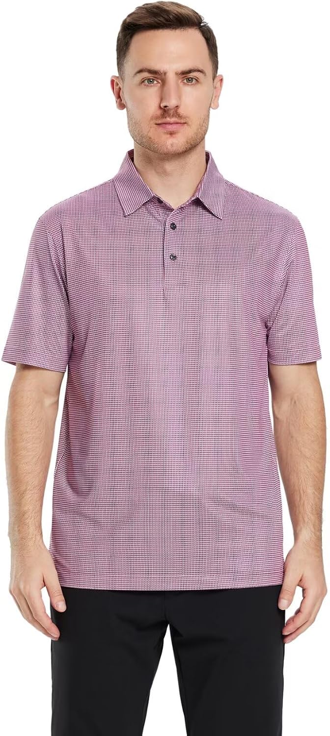 Men's Golf Polo Shirts Short Sleeve Striped Performance Moisture Wicking Dry Fit Golf Shirts for Men