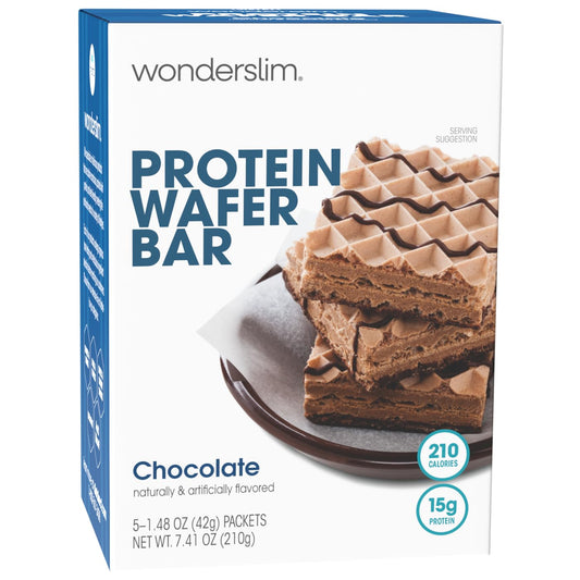 WonderSlim Protein Wafer Snack Bar, Chocolate, 210 Calories, 15g Protein, 0mg Cholesterol (5ct)