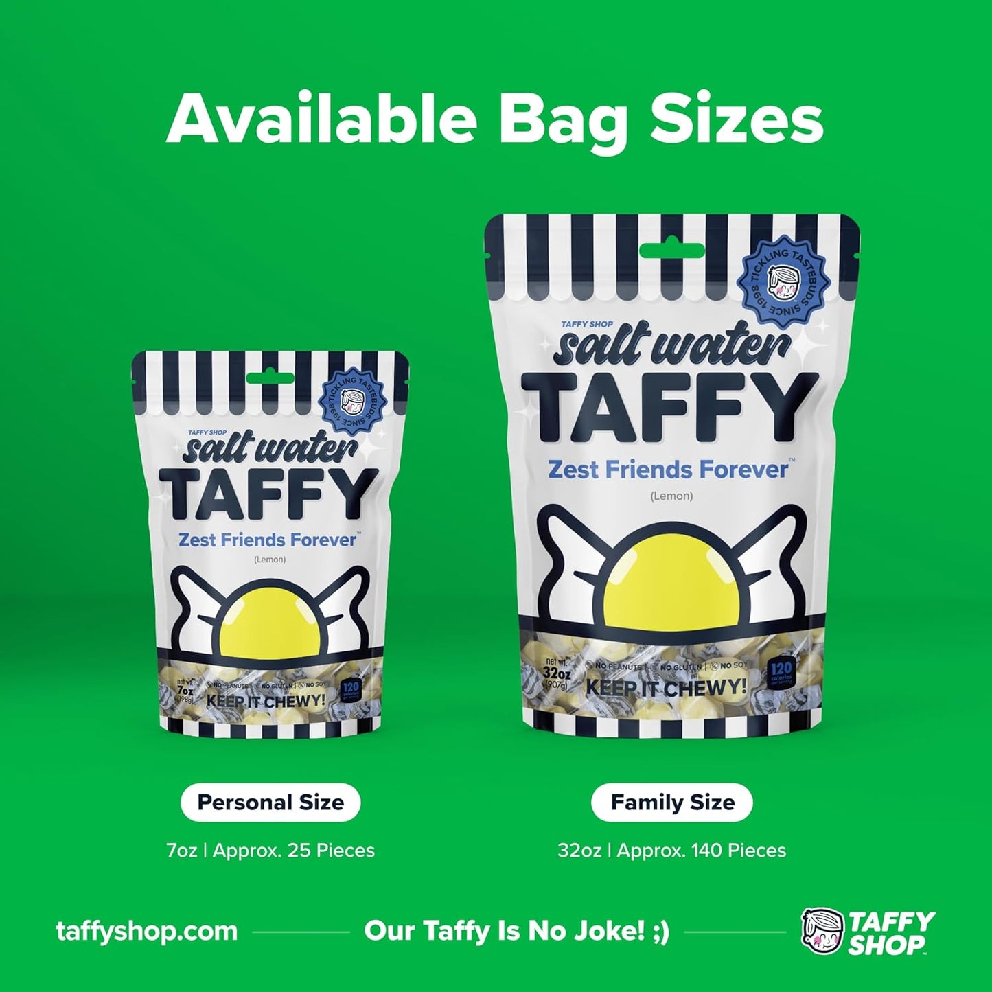 Taffy Shop Zest Friends Forever, Lemon Salt Water Taffy – Gourmet Soft Chewy Candy, Bulk Sweet Snack, Fresh Gift & Gluten-Free, 140 Individually Wrapped Pieces (32oz)