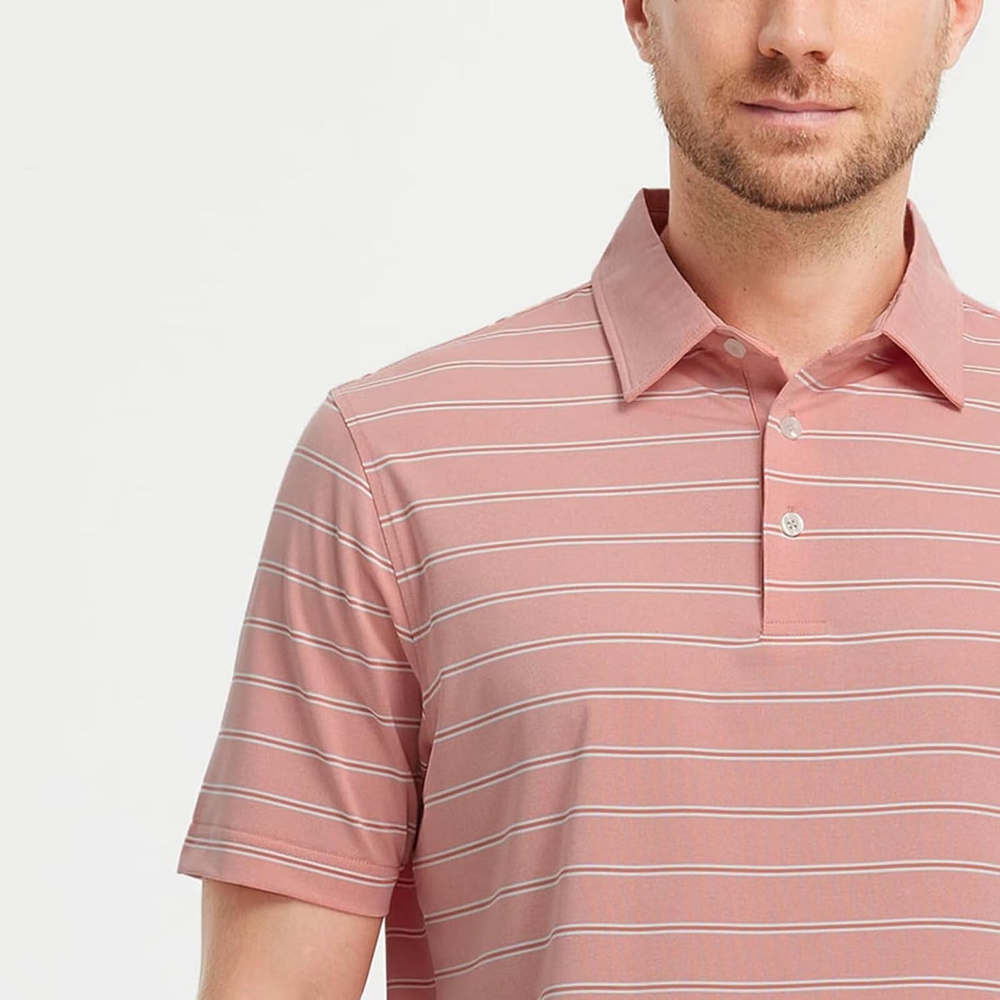 M MAELREG Golf Shirts for Men Moisture Wicking Striped Polo Performance Dry Fit Business Sports Mens Polo Shirts Short Sleeve