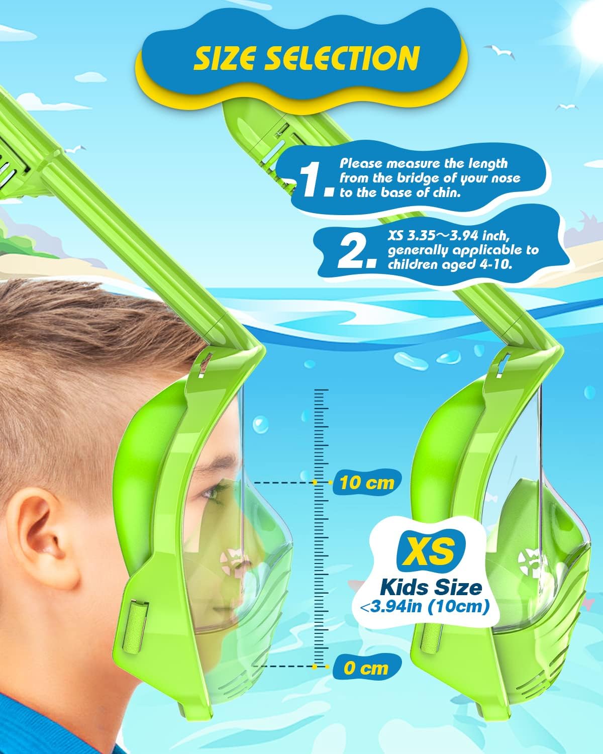 QingSong Kids Snorkel Mask Full Face, Snorkeling Set with Camera Mount, Foldable 180 Degree Panoramic View Snorkeling Gear Anti-Fog Anti-Leak