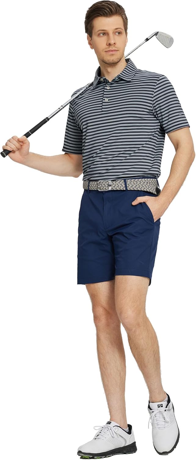 M MAELREG Golf Shirts for Men Short Sleeve Dry Fit Casual Striped Performance Moisture Wicking Collared Mens Polo Shirts