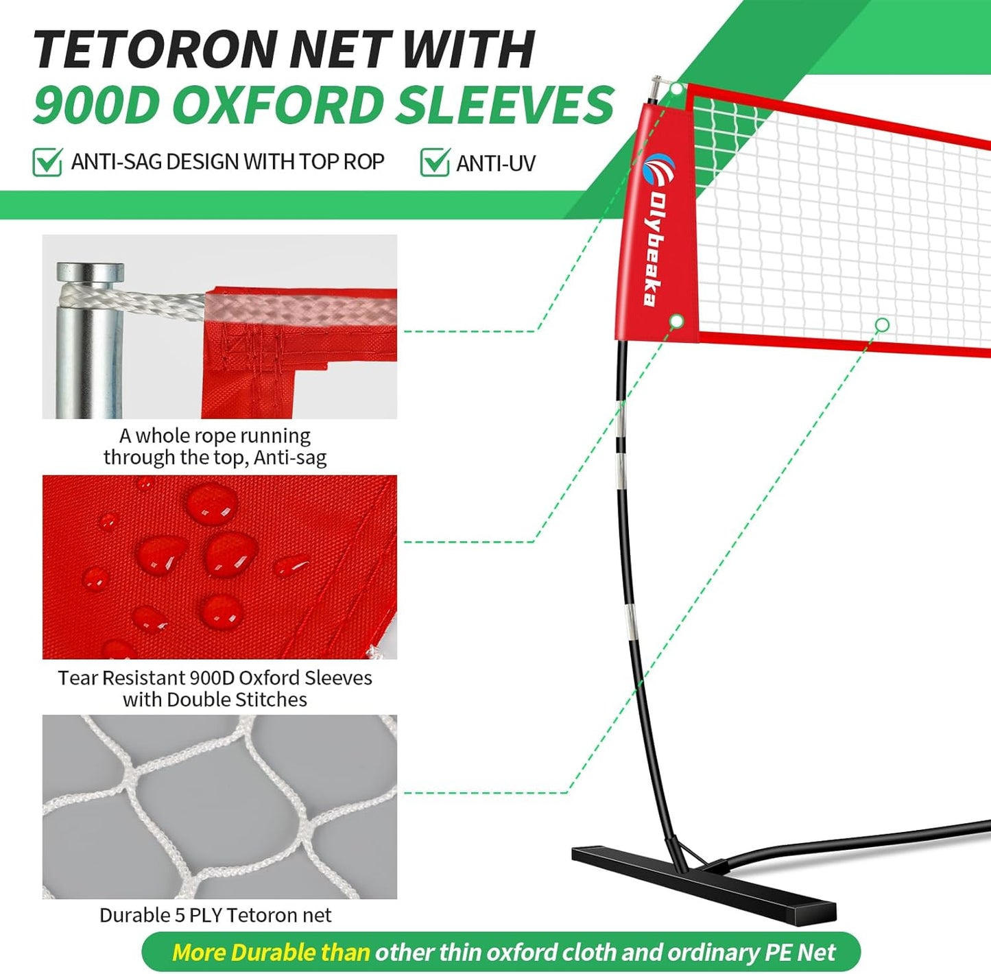 Portable Volleyball Net 5-Height Adjustable for Backyard with Widened Base, Tetoron Net, 6 Metal Stakes and 4 Sandbags, 12ft/14ft Volleyball Practice Training Equipment with Carry Bag