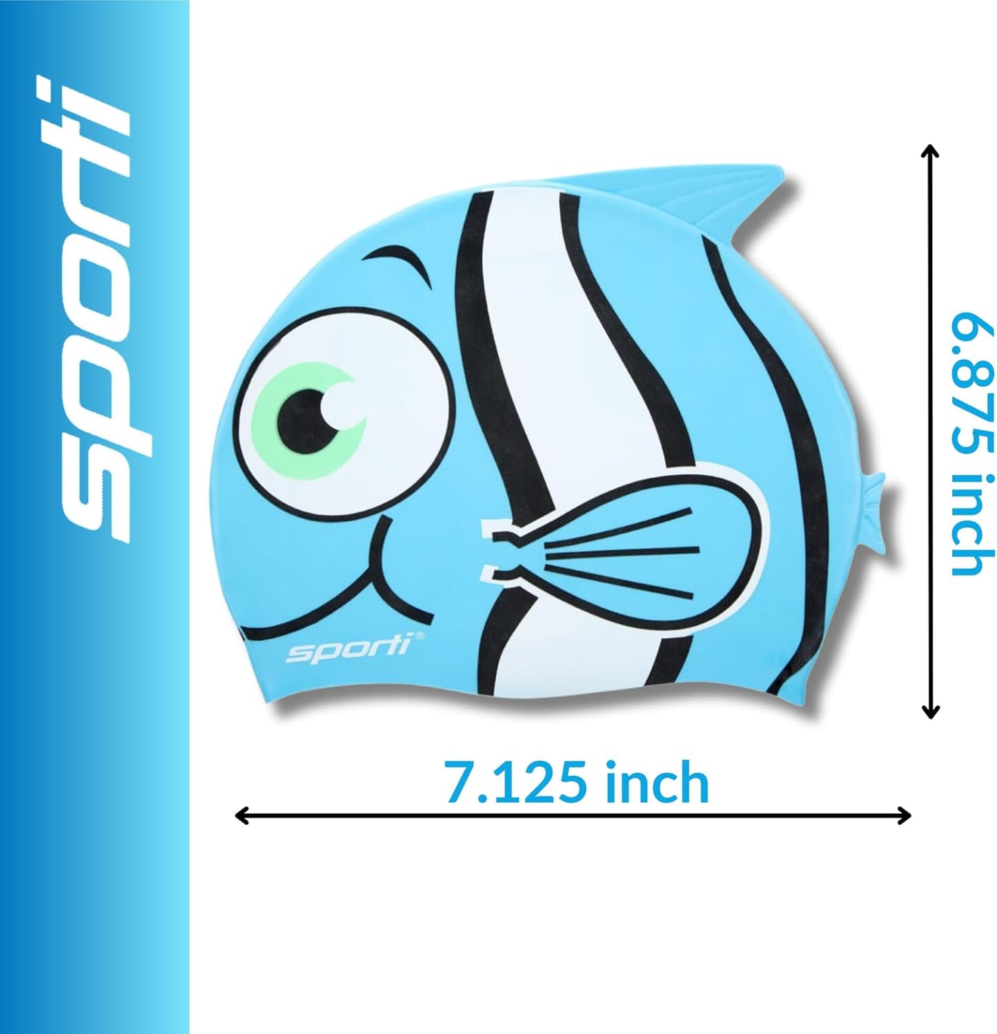 Sporti Silicone Swim Cap for Kids, Unisex Youth Swimming Cap, Protection Bathing Caps for Your Children, Aged 2-10
