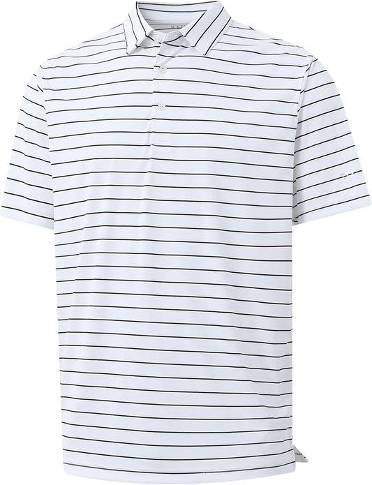 M MAELREG Mens Striped Golf Shirts Short Sleeve Silk-Like Touch Water-Resistant Breathable Soft Collared Polo Shirts for Men