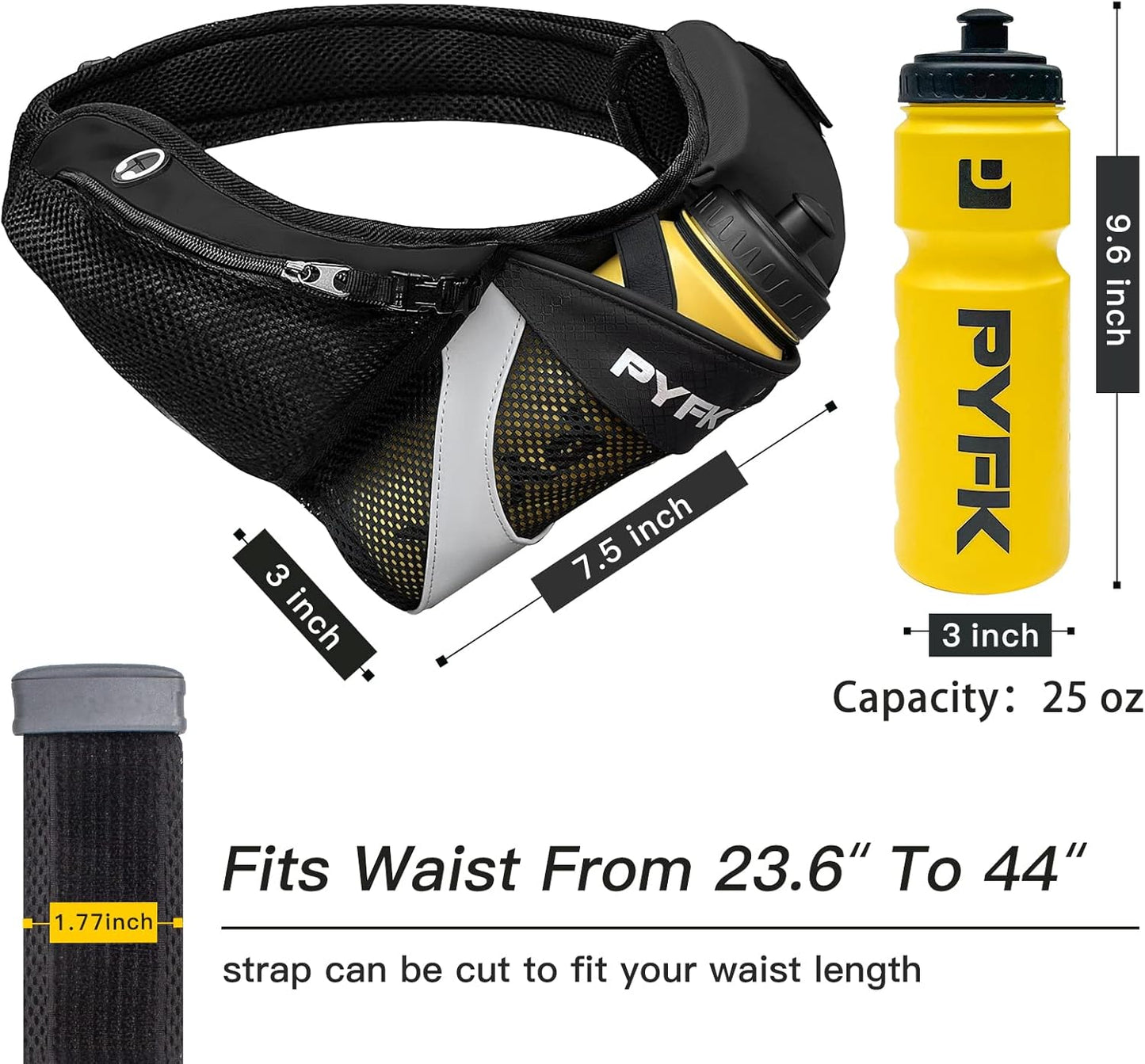 PYFK Running Belt Hydration Waist Pack with Water Bottle Holder for Men Women Waist Pouch Fanny Bag Reflective