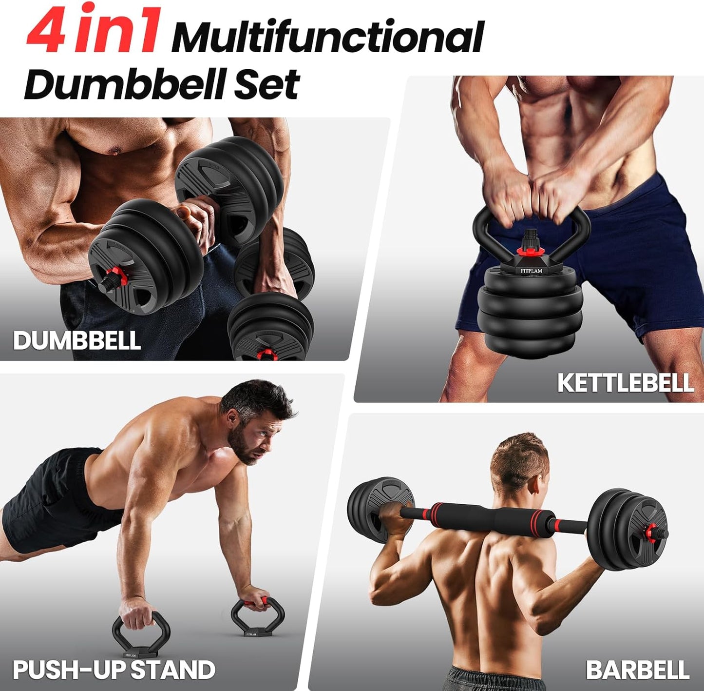 Adjustable dumbbell set,20/35/45/55/70/90lbs Free Weights set with upgraded nut, 4 in 1 Weight Set Used as Kettlebells, Barbell, Push up Stand, Fitness Exercise for Home Gym Suitable Men/Women