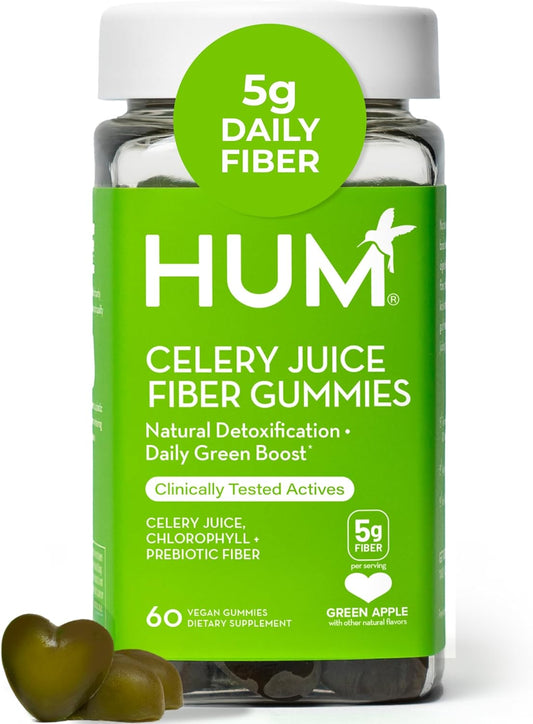 HUM The First Prebiotic Celery Juice Fiber Gummies, Supports Detoxification, A Daily Green Boost Includes Celery Juice, Chlorophyll, Prebiotic Fiber (60-Count)