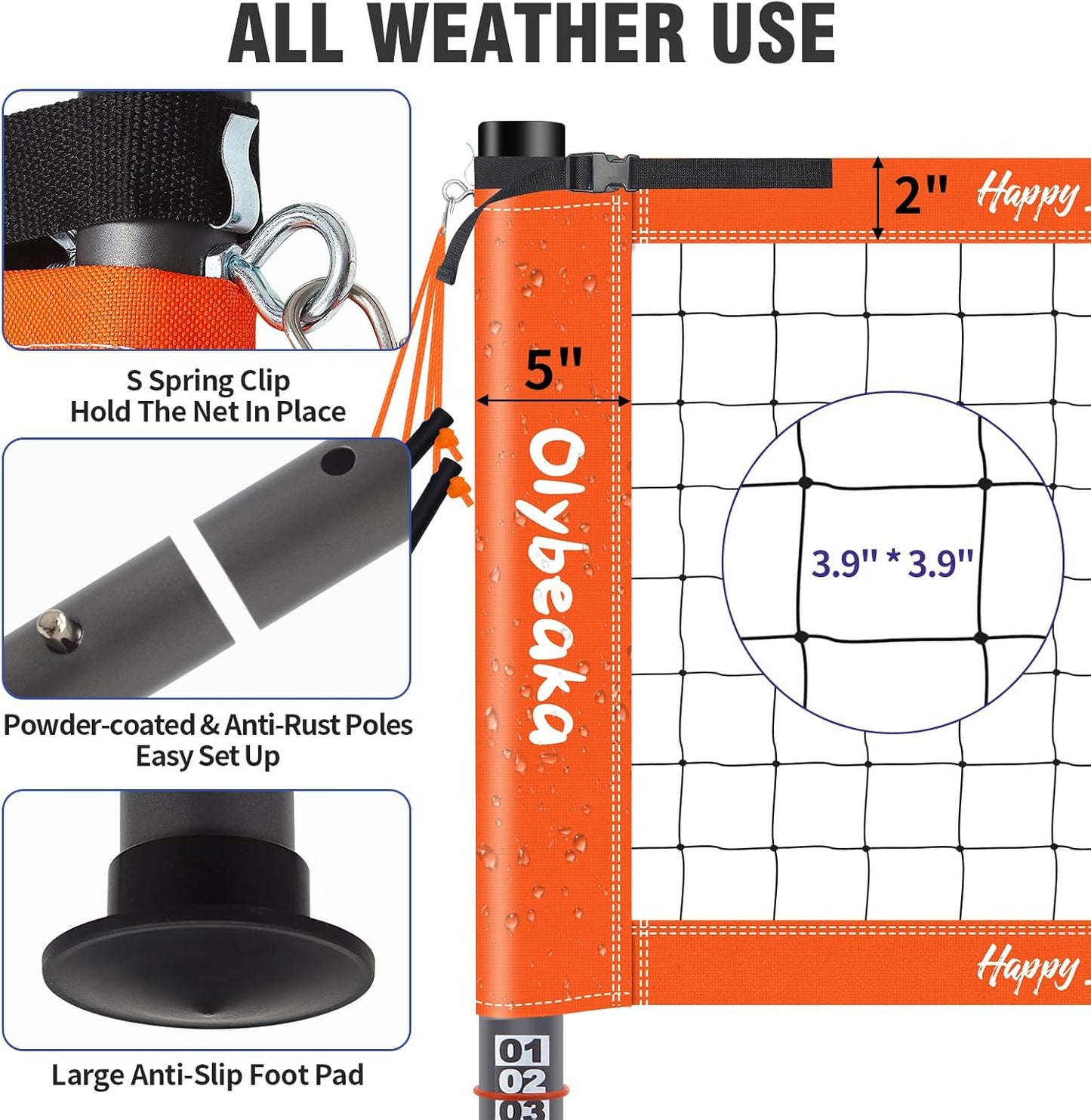 Portable Outdoor Volleyball Net Set System for Backyard Beach with Heavy Duty Poles, Durable Net, PU Volleyball & Pump, Carry Bag