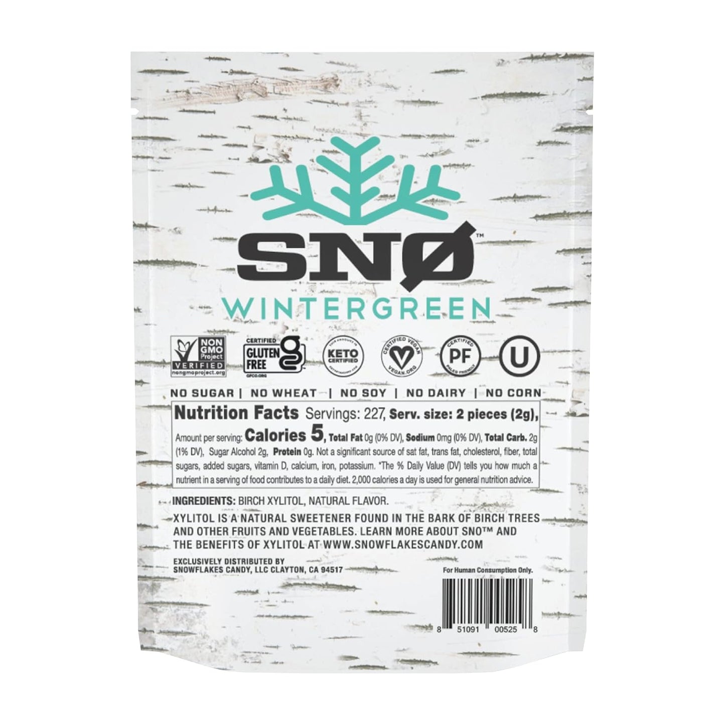 Wintergreen Xylitol Candy Chips - SNØ 1LB Bag - Handcrafted w/ONLY 2 Ingredients | Diabetic-friendly, Non-GMO, Vegan, Keto, GF & Kosher | Purest sugar-free candy in the world!