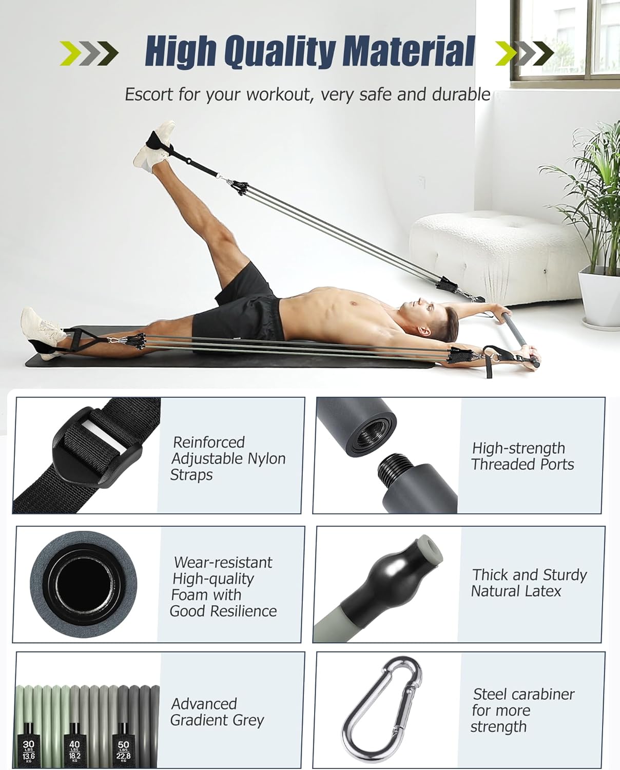 Upgraded Pilates Bar Kit with Resistance Bands Natural Latex for Women & Men, Heavy-Duty Stainless Steel Multifunctional Yoga Pilates Stick for Home Gym Exercise Fitness Equipment Full-Body Workouts