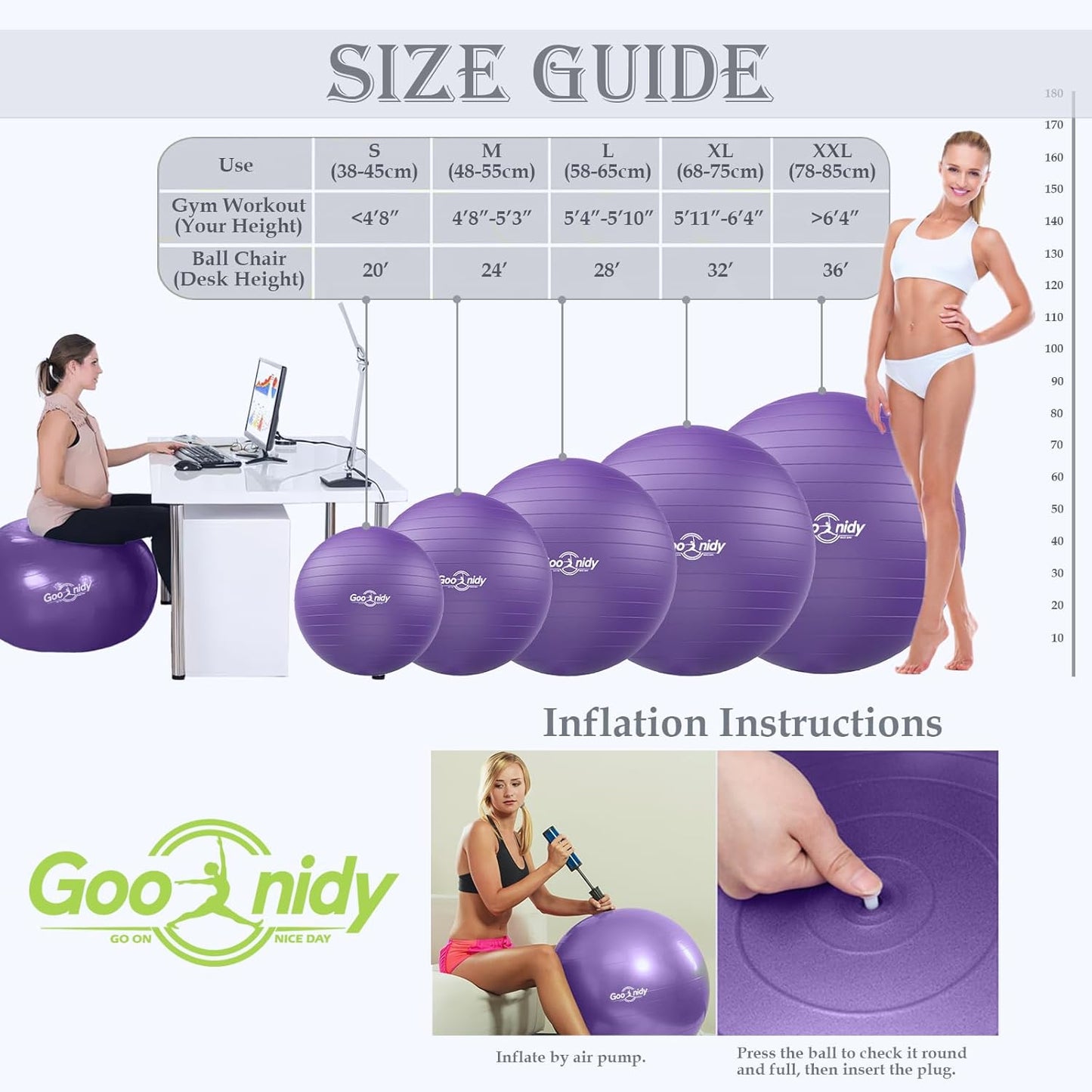 Soft Exercise ball, Anti-Burst Yoga Ball Chair Supports 2200lbs, Workout Equipment w/ Pump for Women Pregnancy, Medicine, Birthing, Physical Therapy, Stability, Excersing, Birth, Swiss, Fitness, Gym