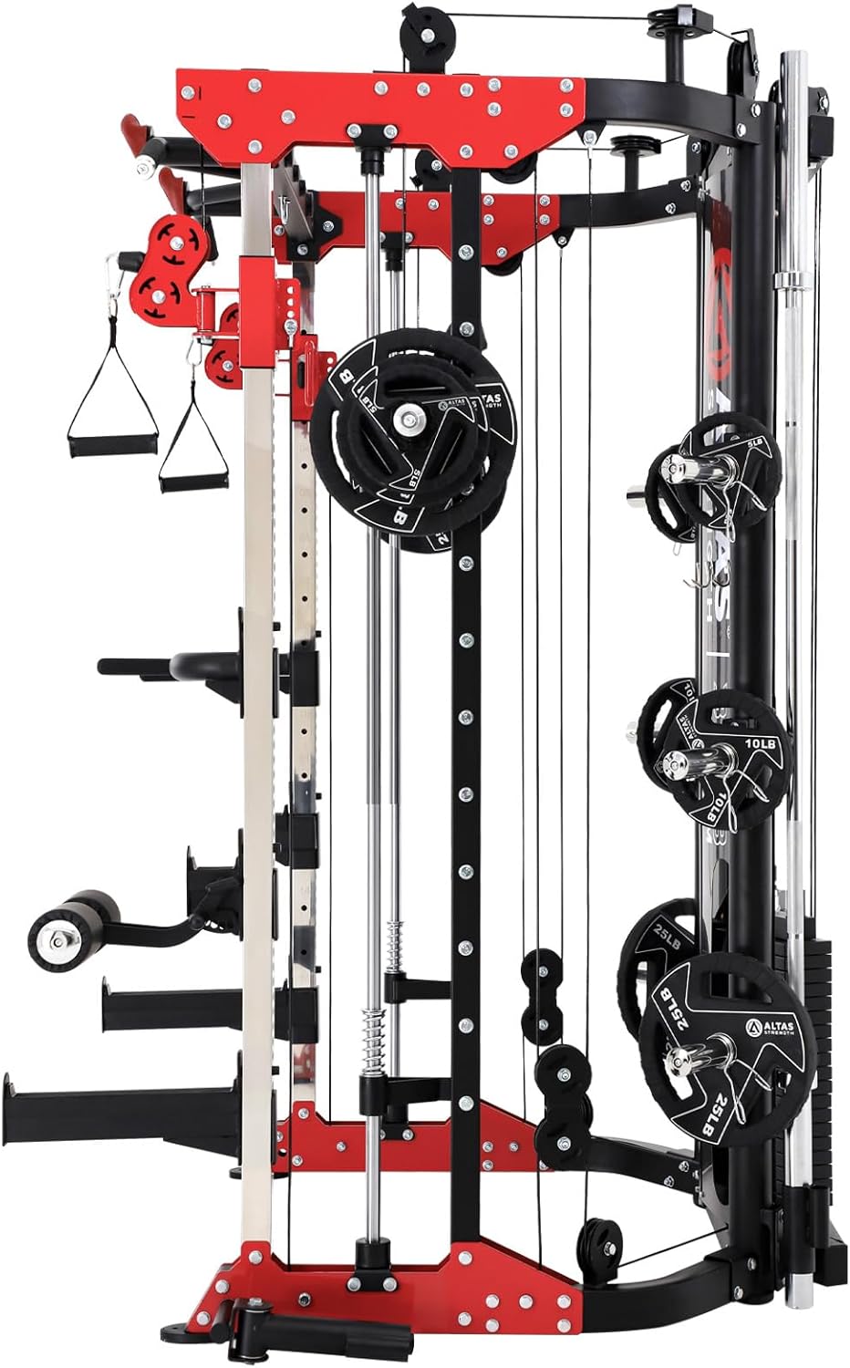 Altas Strength Smith Machine 3058G Home Gym 1000 lbs Weight Capacity 2000 lbs Cables Strength Training Power Cages Squats Presses Pulling Lunges Deadlifts Easy Assembly Included Accessories