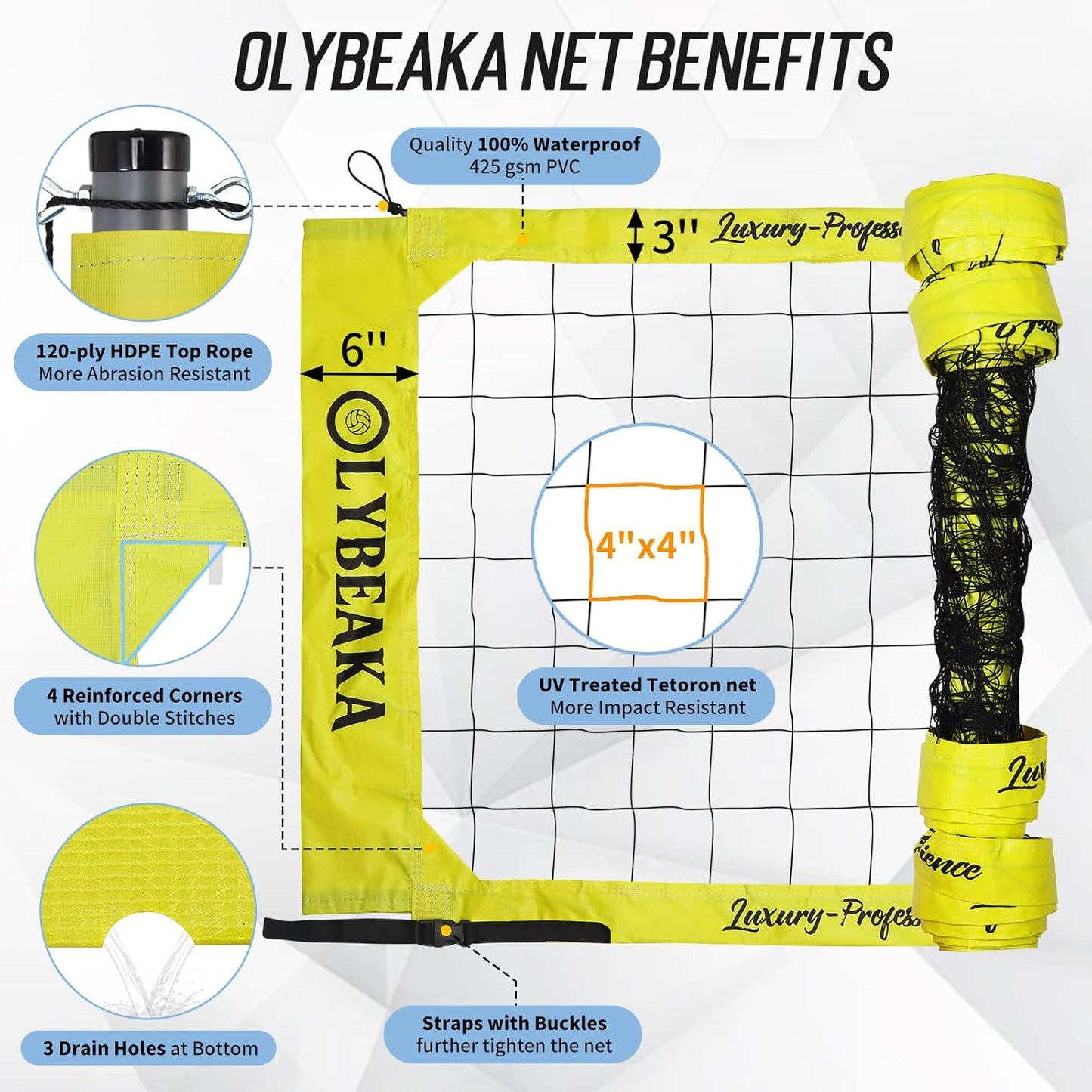 2025 Outdoor Professional Volleyball Net Set for Backyard Beach with Tetoron Net, Adjustable 2" Aluminum Poles, PU Volleyball,Carry Bag - Easy Setup & Anti-Sagg with 2 Tension Adjusters