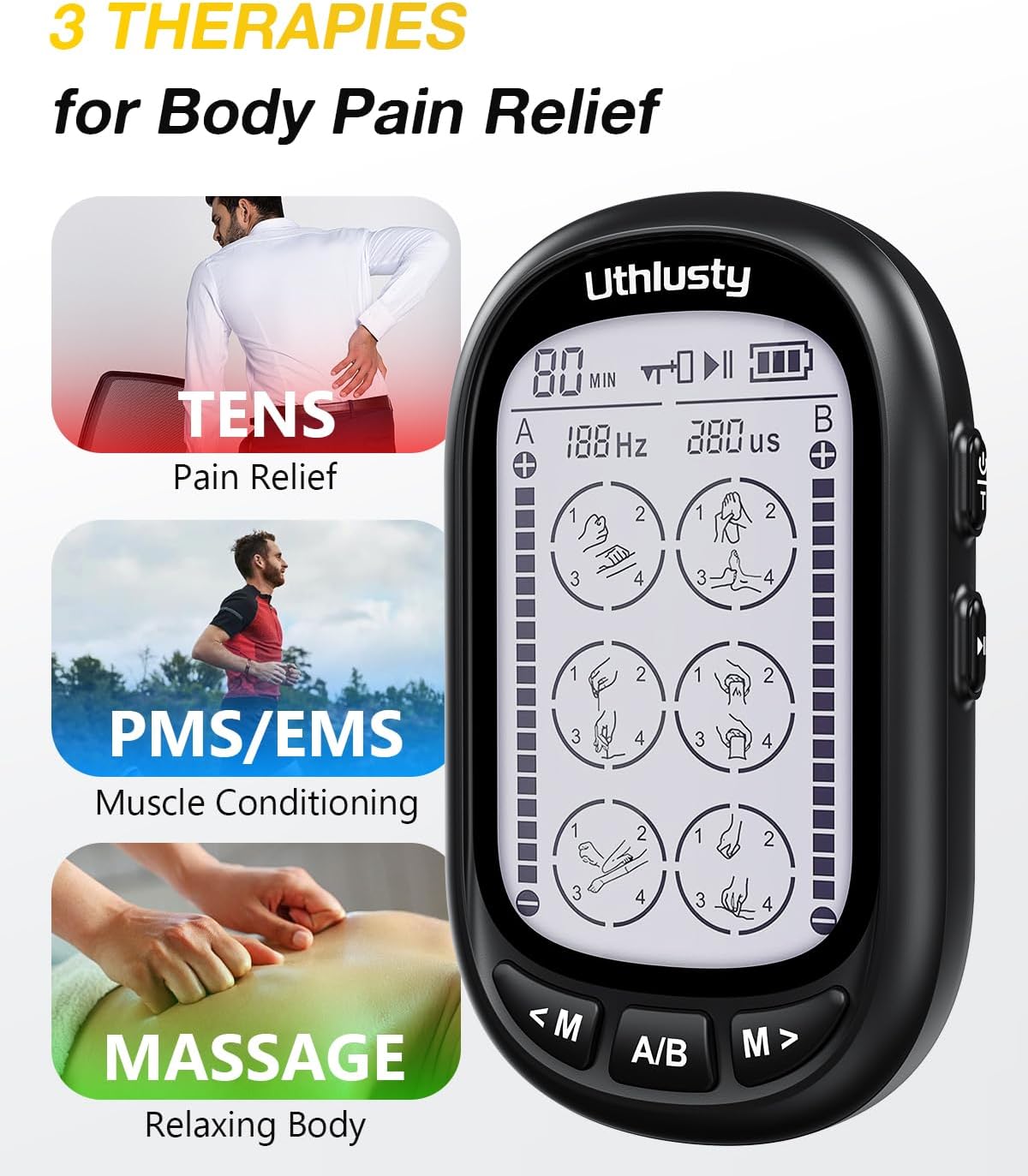 TENS Unit Muscle Stimulator for Pain Relief Therapy – 24 Modes TENS Machine & EMS Massager, Period Simulator Machine for Men & Women, Portable Muscle Stimulator for Back, Shoulder, and Neck Pain