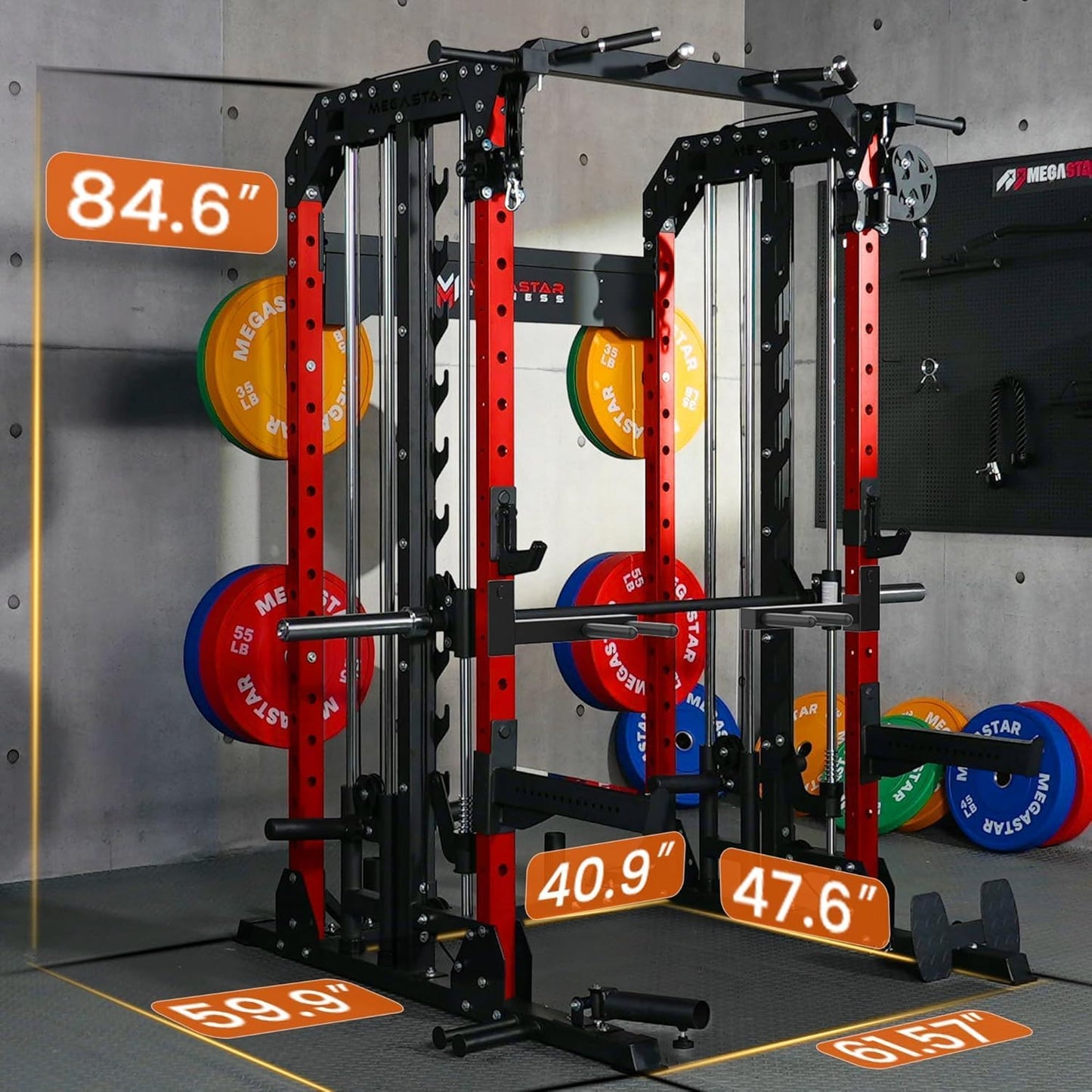 Smith Machine Home Gym with Aluminum Pulley Set- 2000lbs Capacity All-in-One Power Rack with Cable Crossover, Pull-Up Bar & Dip Station, Includes 18 Attachments, P107 Anvil