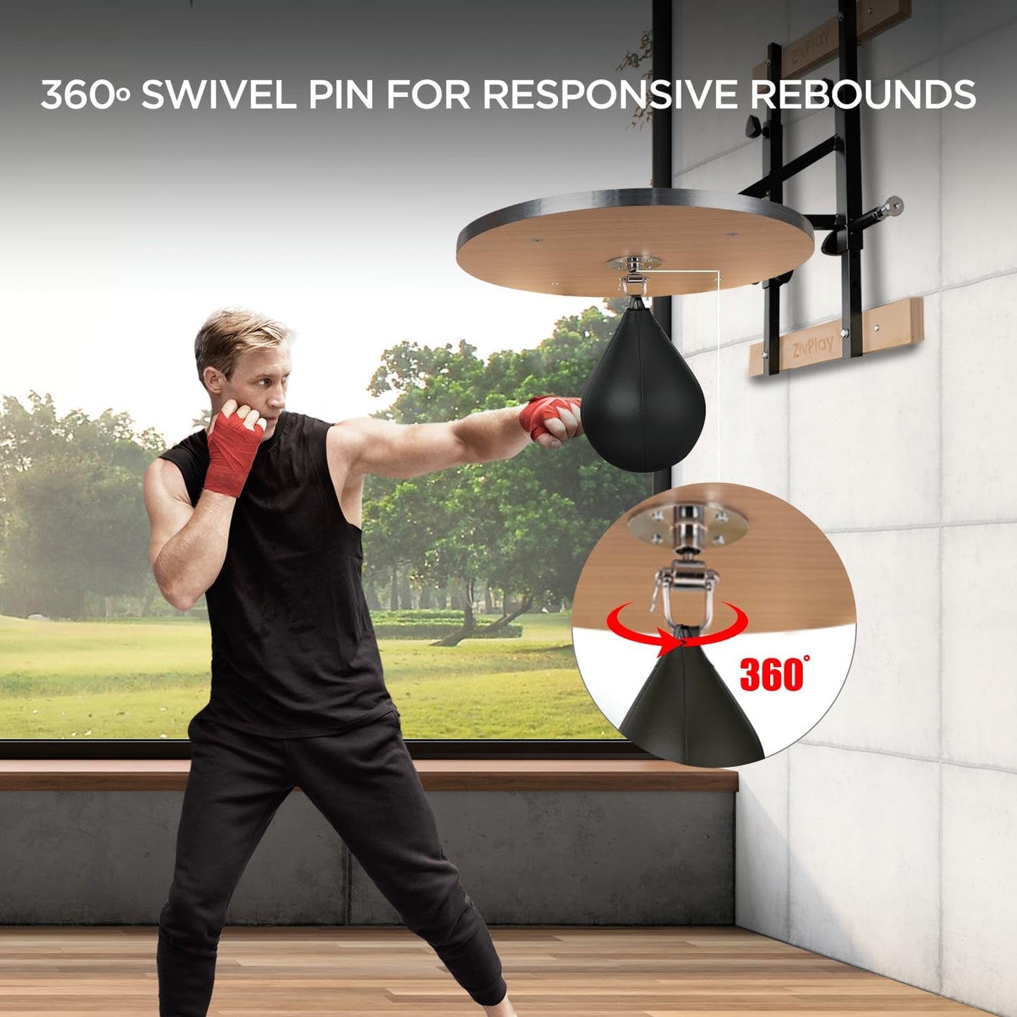 Speed Bag Platform Speed Bag Stand for Boxing Punching Practice Includes Height Adjustable Mount Speedbag and Air Pump 360° Swivel 24 Inch Board
