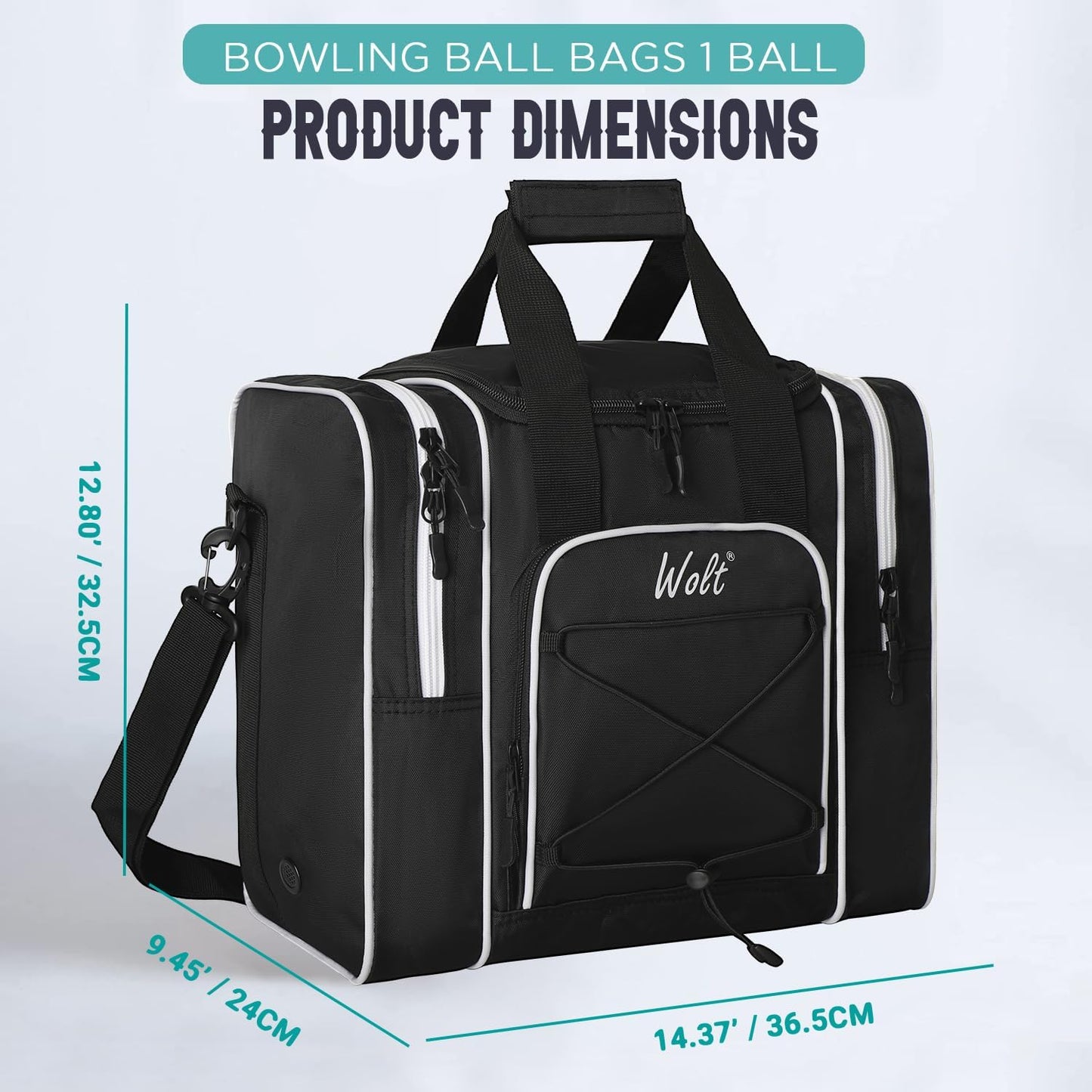 WOLT Bowling Ball Bag for Single Ball - Bowling Ball Tote Bag with Padded Ball Holder, 2 Pockets fit Bowling Shoes Up to Mens Size 14 and Accessories