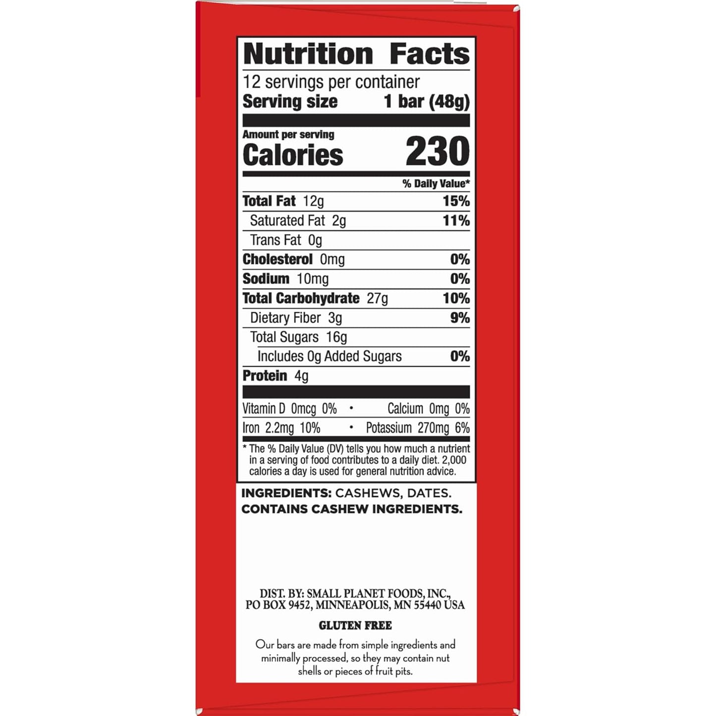 Larabar Cashew Cookie, Gluten Free Vegan Fruit & Nut Bars, 1.7 oz, 12 ct